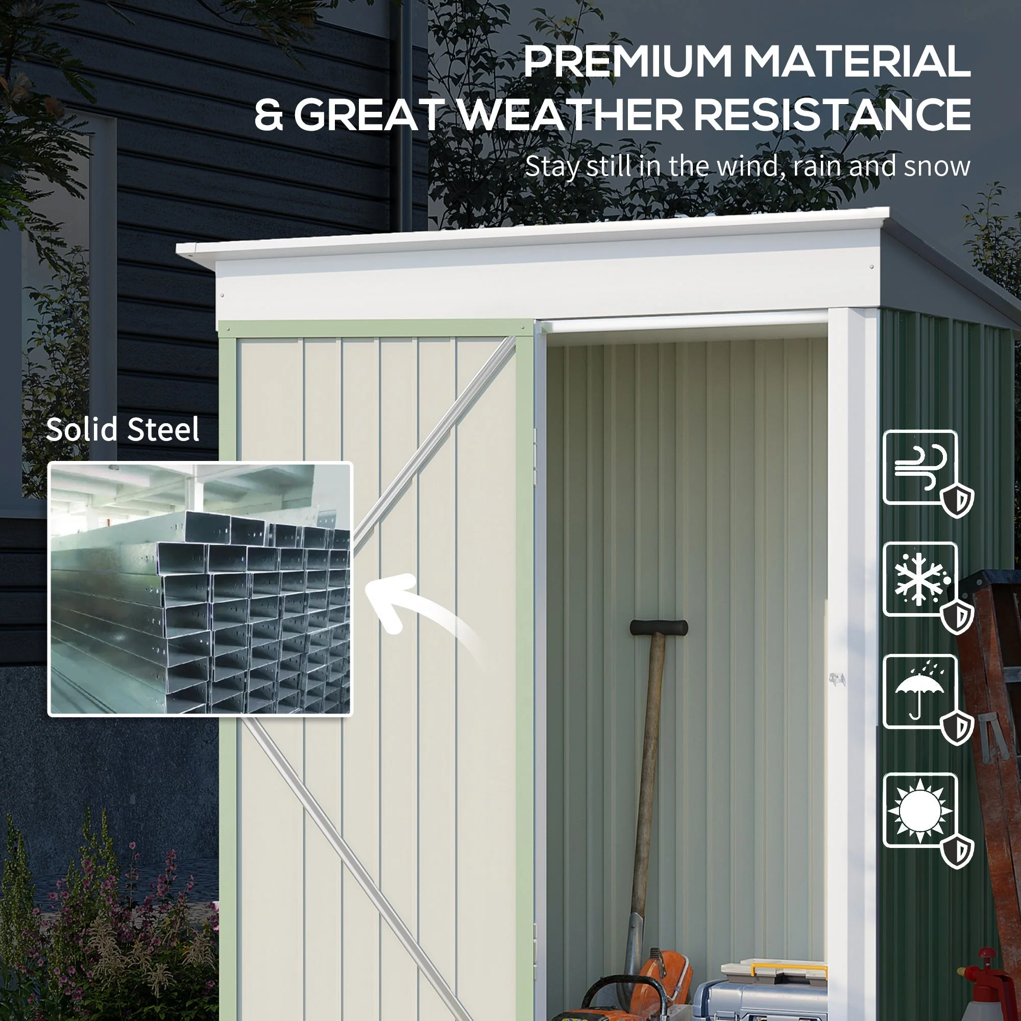 Galvanised 5 x 3' Single Door Reverse Pent Garden Store Steel Green by Steadfast - Image 4