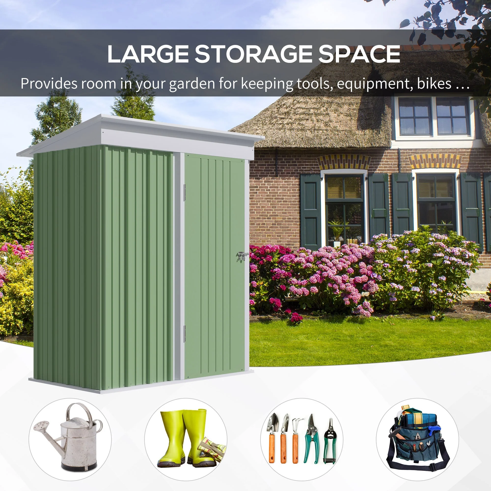 Galvanised 5 x 3' Single Door Reverse Pent Garden Store Steel Green by Steadfast - Image 5