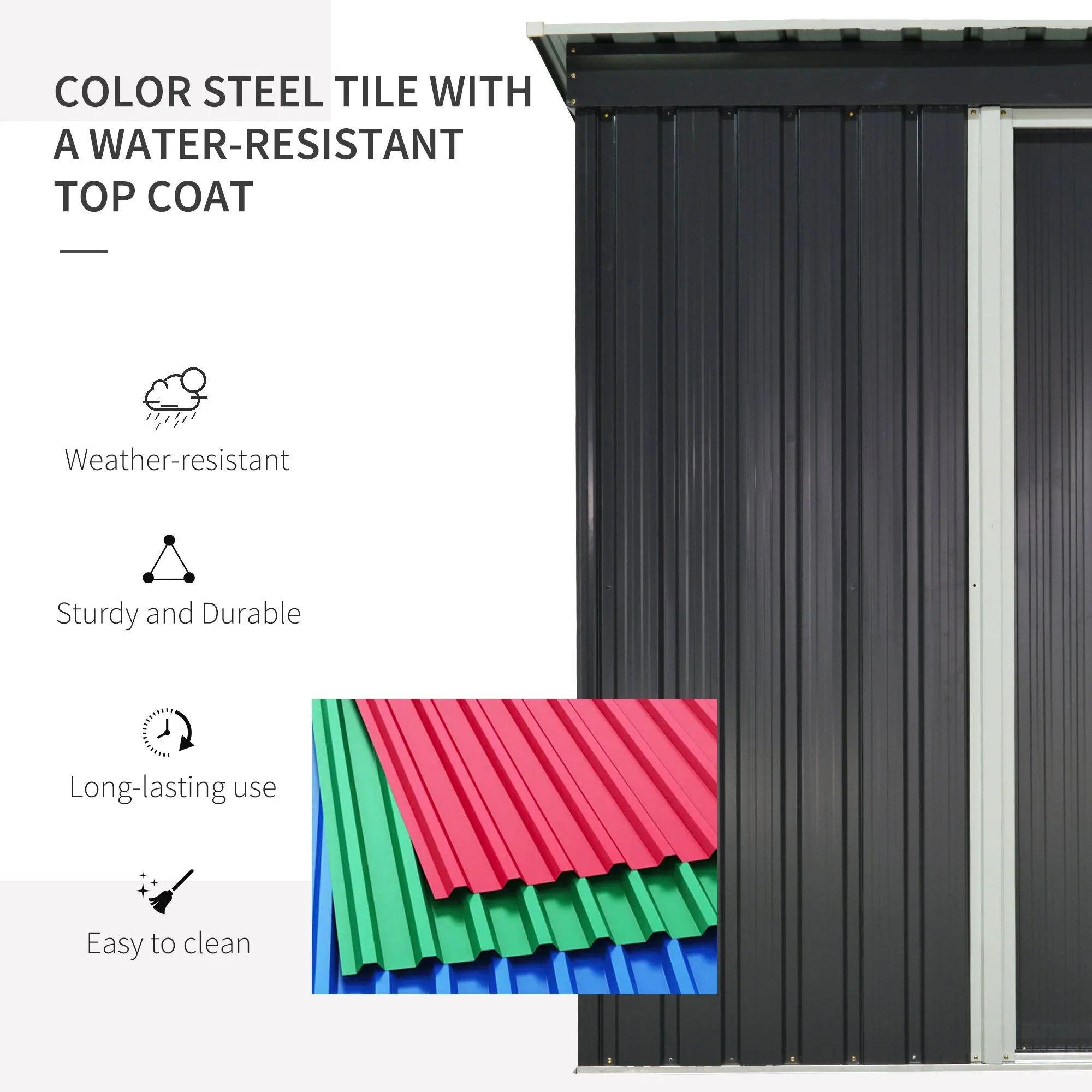 Galvanised 5 x3' Single Door Pent Garden Store Steel Black by Steadfast - Image 4