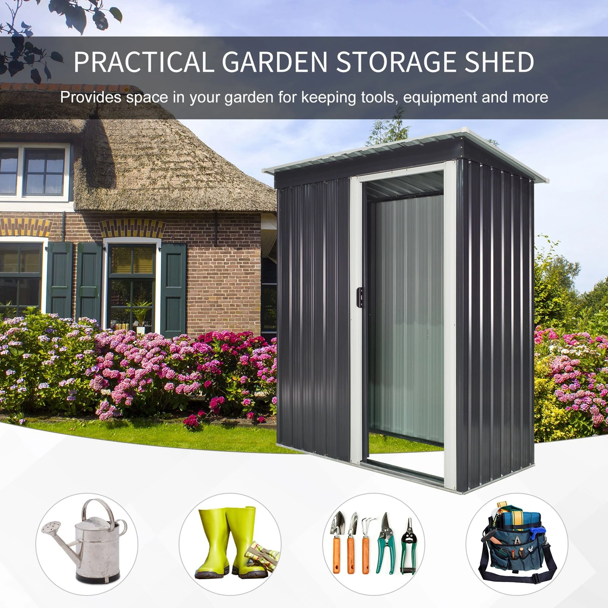 Galvanised 5 x3' Single Door Pent Garden Store Steel Black by Steadfast - Image 6