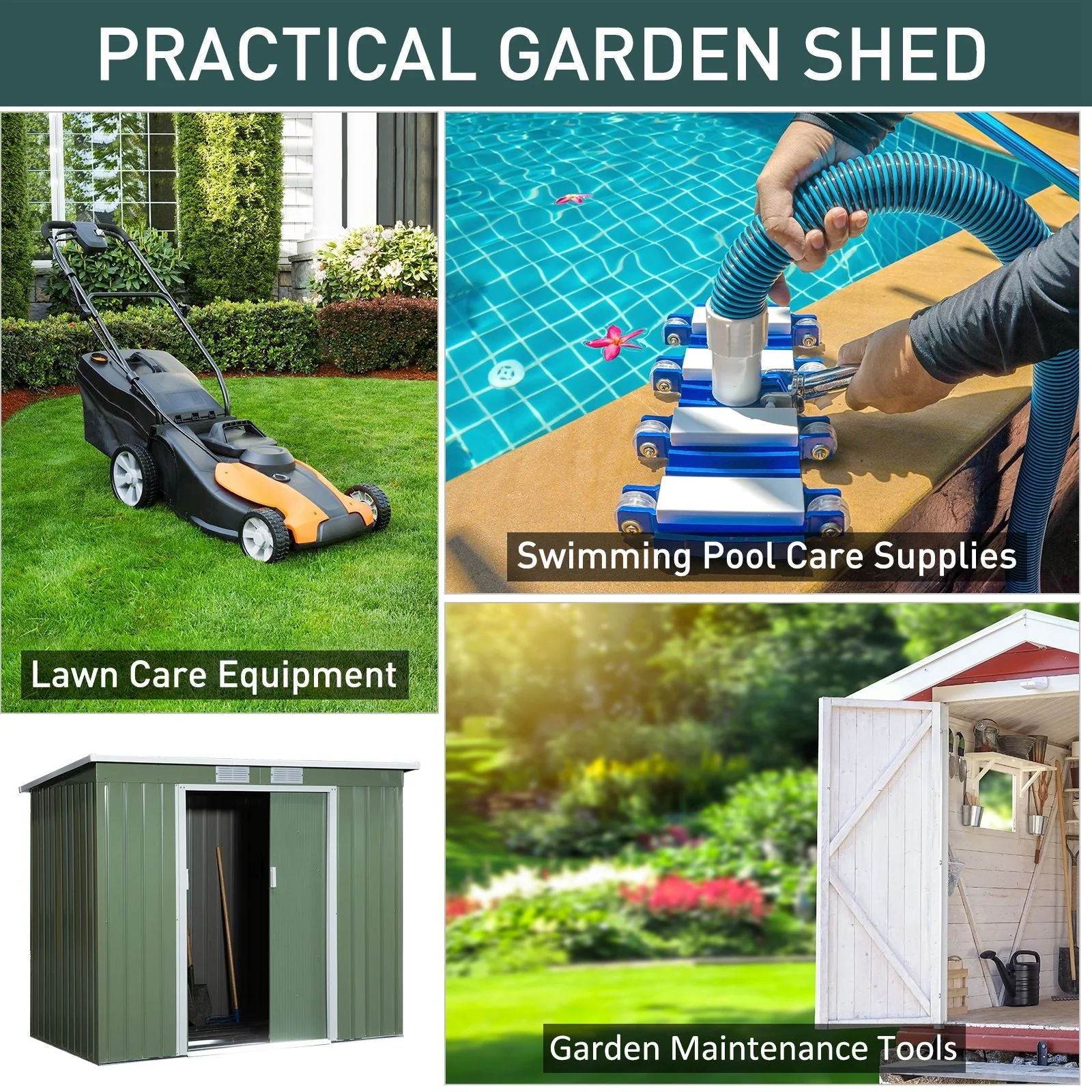 Galvanised 7 x 4' Double Door Pent Garden Store With Ventilation Steel Green by Steadfast - Image 4