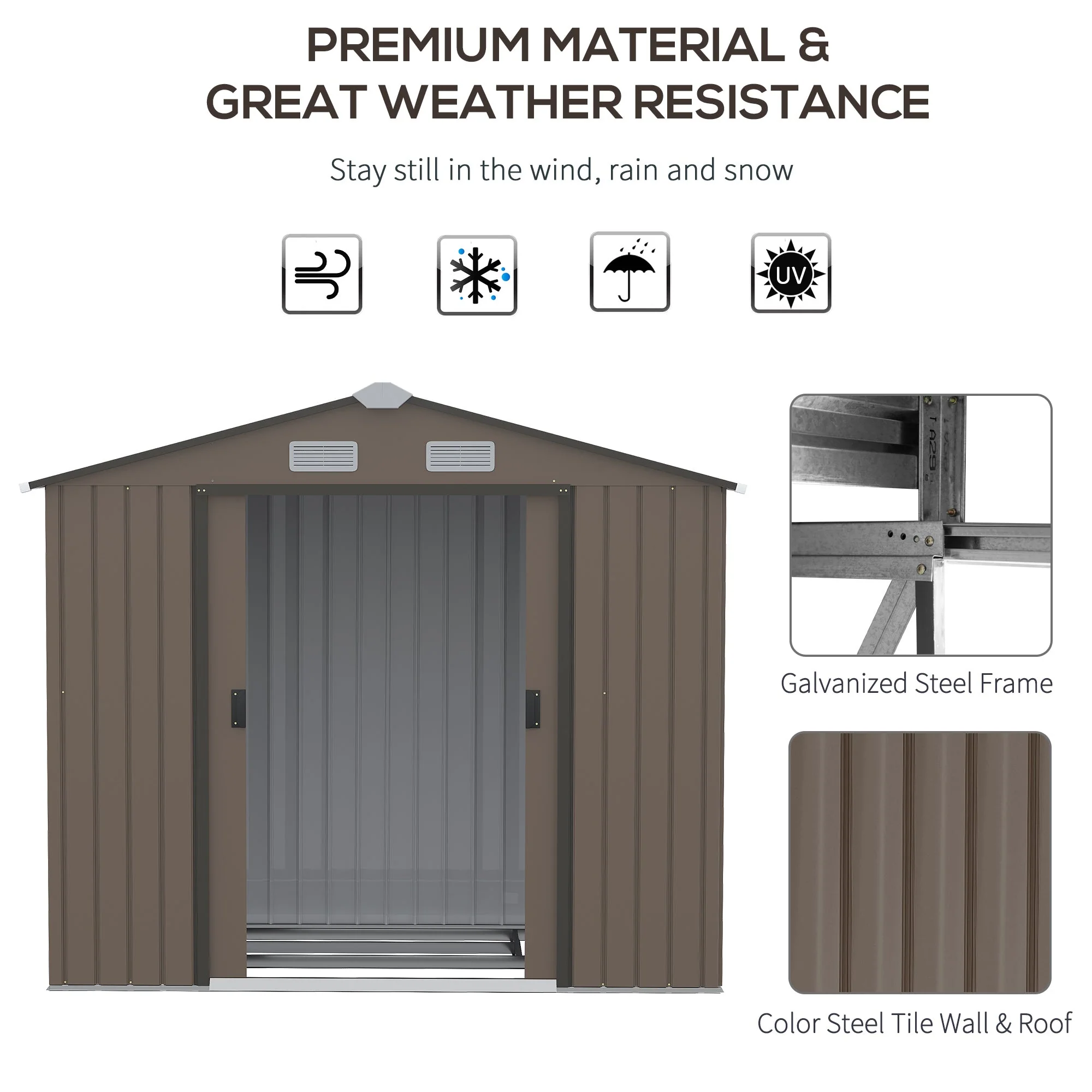 Galvanised 7 x 4' Double Door Reverse Apex Garden Shed Lockable Steel Brown by Steadfast - Image 3