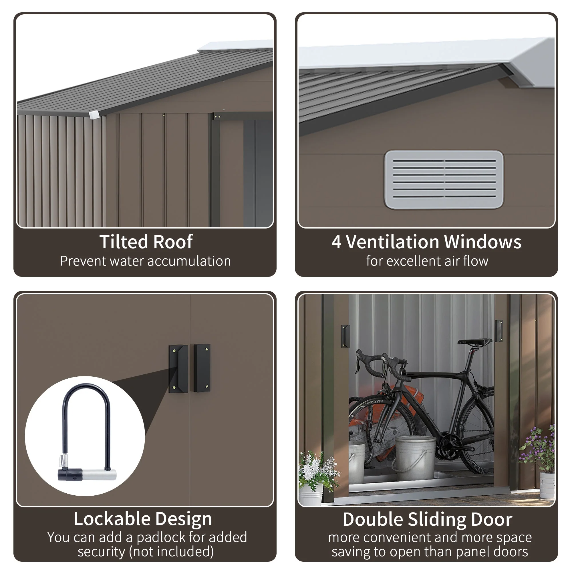 Galvanised 7 x 4' Double Door Reverse Apex Garden Shed Lockable Steel Brown by Steadfast - Image 4