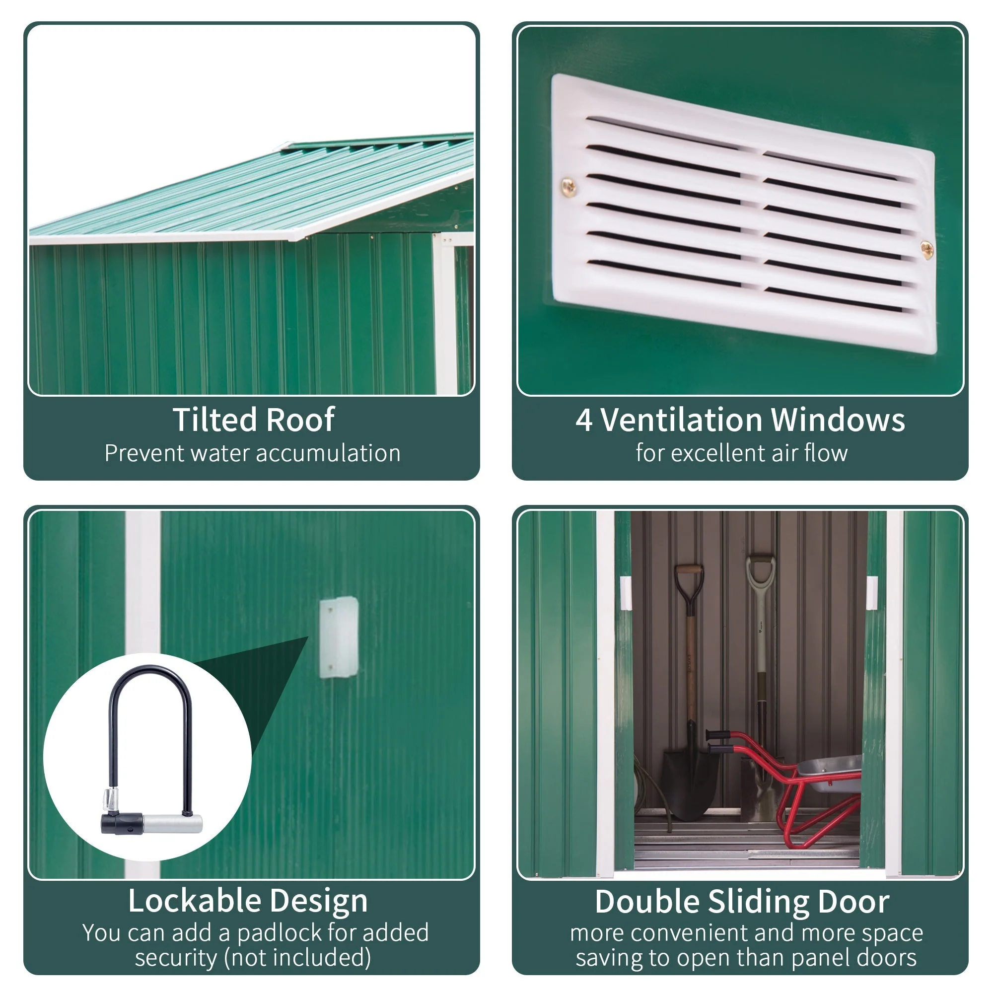 Galvanised 7 x 4' Double Door Reverse Apex Garden Shed Lockable Steel Green by Steadfast - Image 5