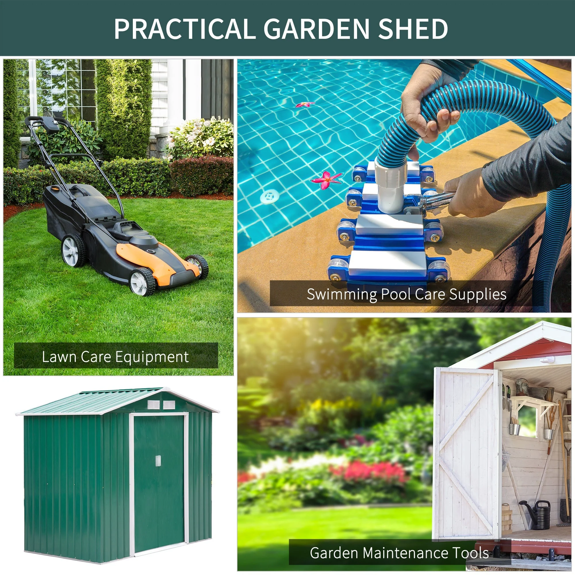 Galvanised 7 x 4' Double Door Reverse Apex Garden Shed Lockable Steel Green by Steadfast - Image 6