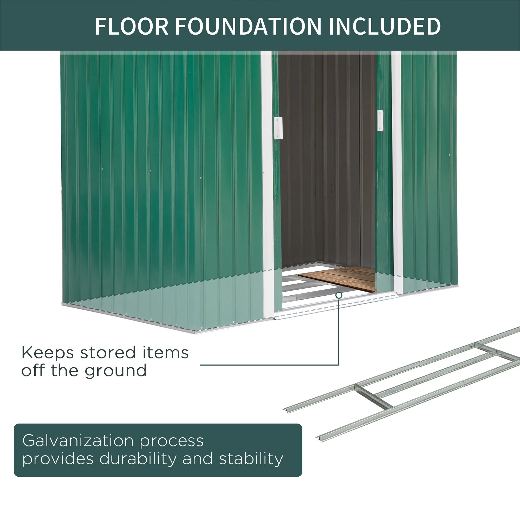 Galvanised 7 x 4' Double Door Reverse Apex Garden Shed Lockable Steel Green by Steadfast - Image 7