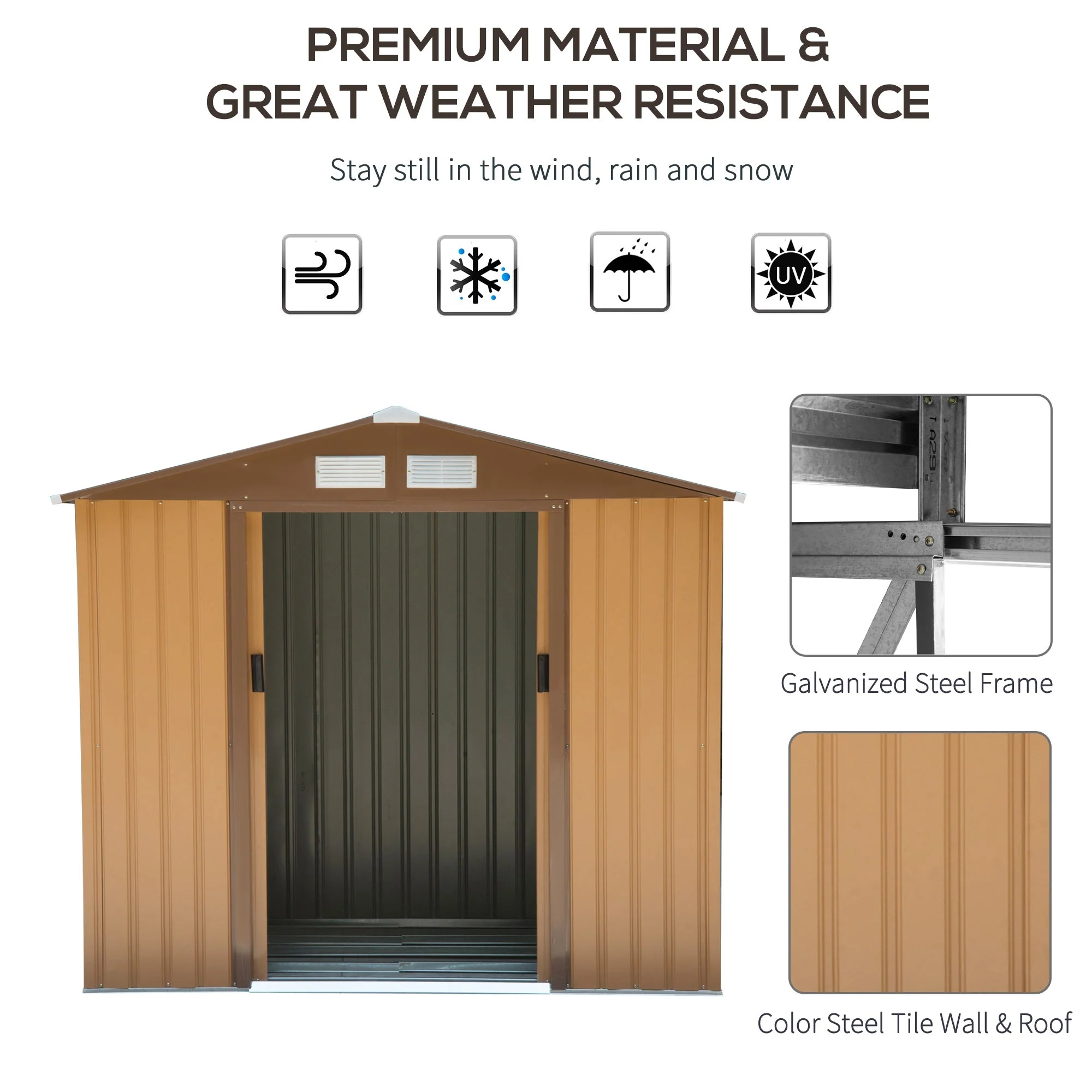 Galvanised 7 x 4' Double Door Reverse Apex Garden Shed Lockable Steel Light Brown by Steadfast - Image 4