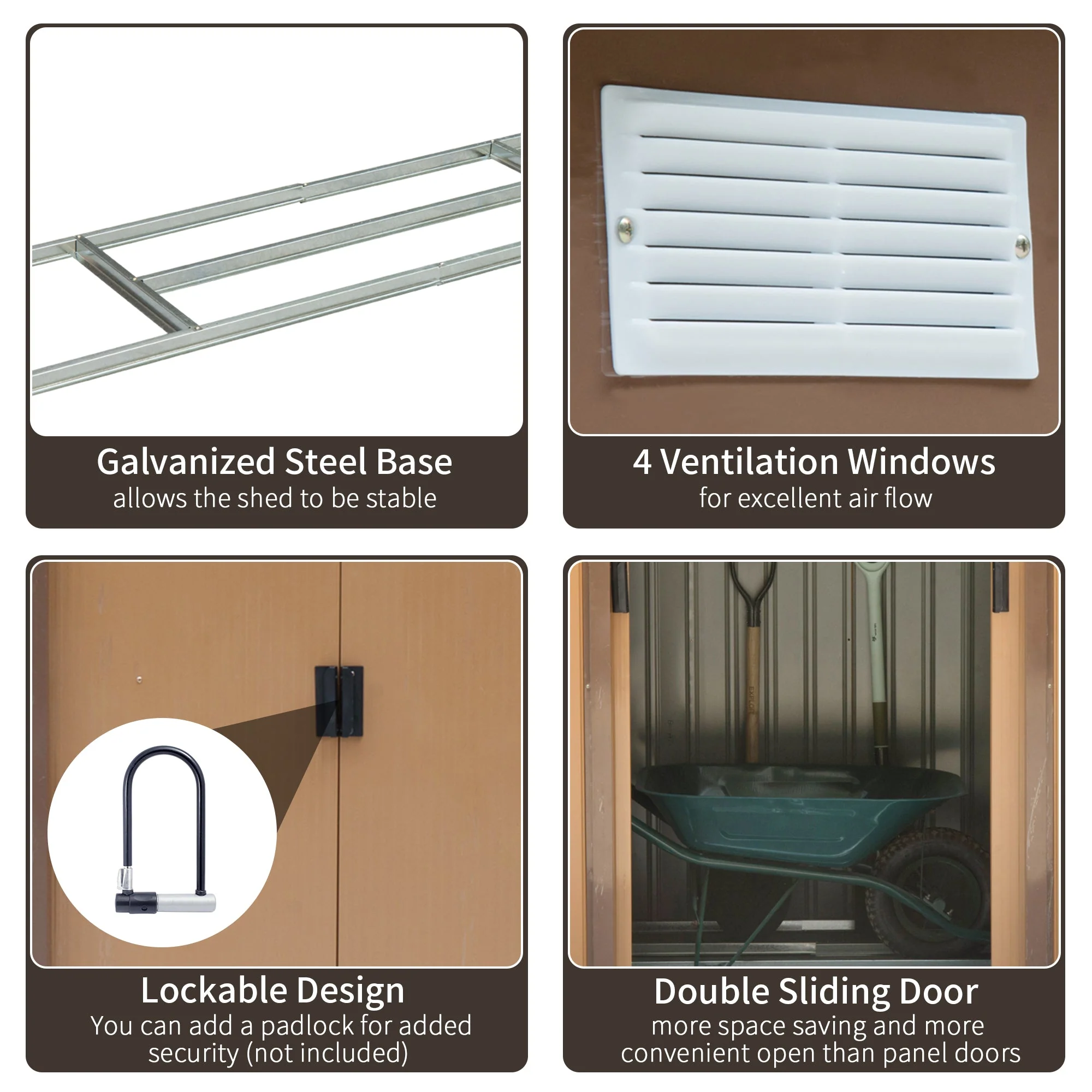 Galvanised 7 x 4' Double Door Reverse Apex Garden Shed Lockable Steel Light Brown by Steadfast - Image 5