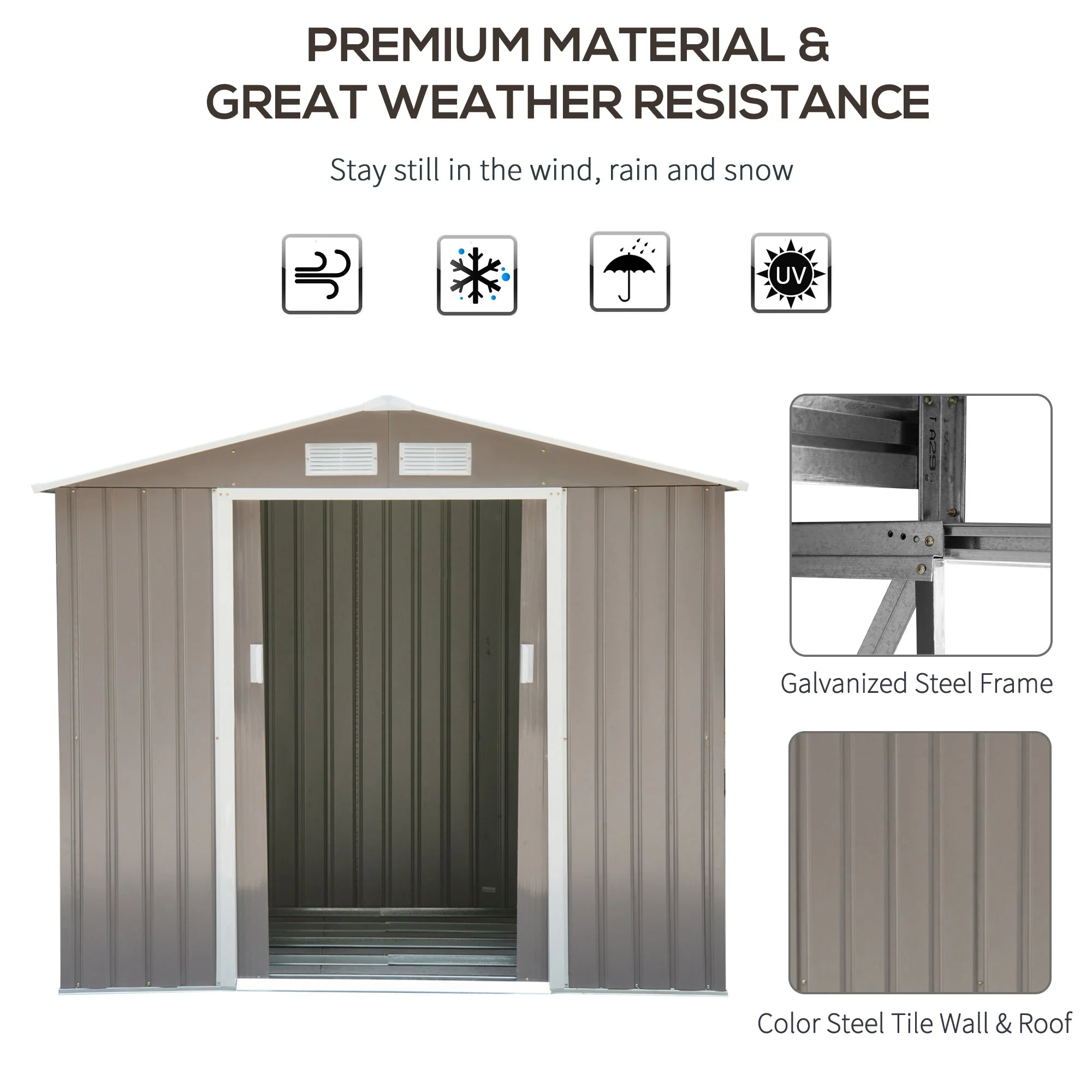 Galvanised 7 x 4' Double Door Reverse Apex Garden Shed Lockable With Ventilation Steel Grey by Steadfast - Image 3