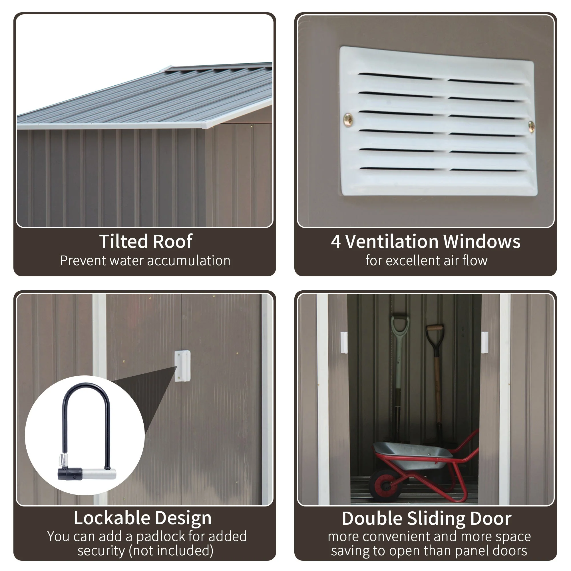 Galvanised 7 x 4' Double Door Reverse Apex Garden Shed Lockable With Ventilation Steel Grey by Steadfast - Image 4