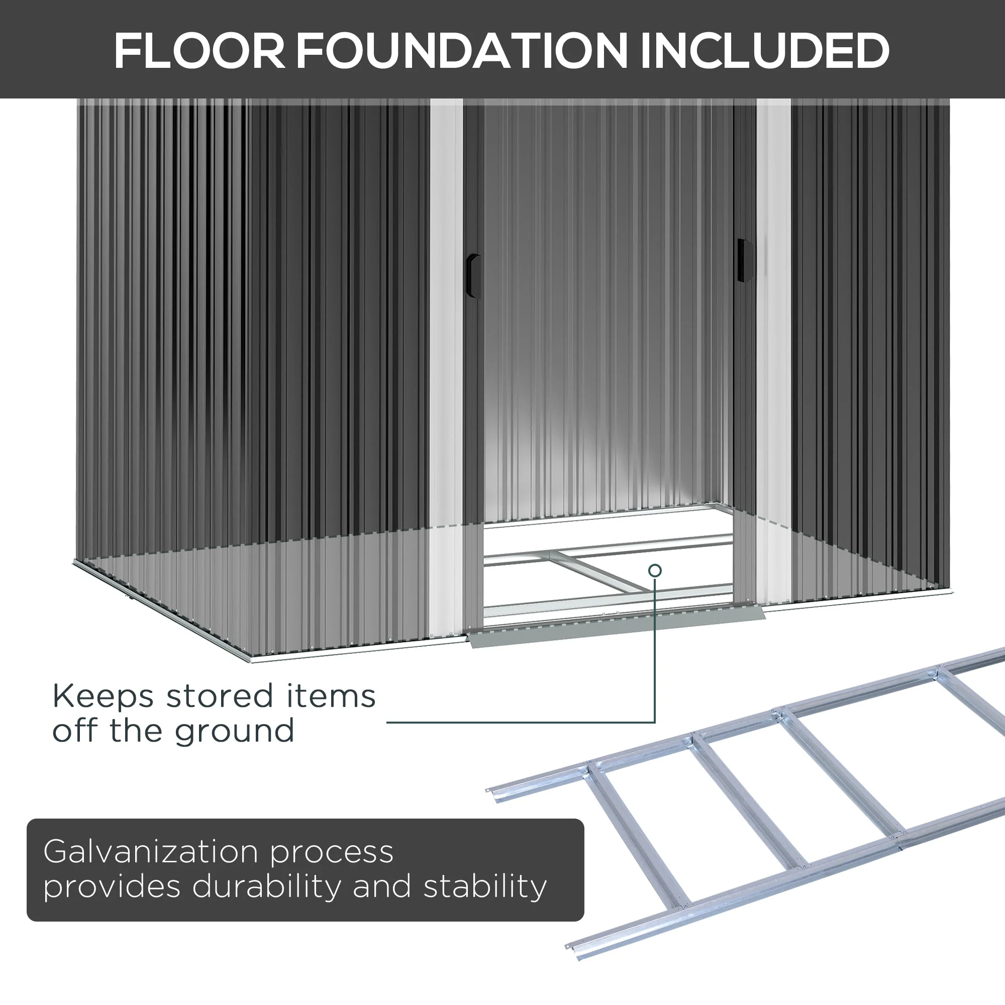 Galvanised 7 x4' Double Door Pent Garden Store Steel Black by Steadfast - Image 4