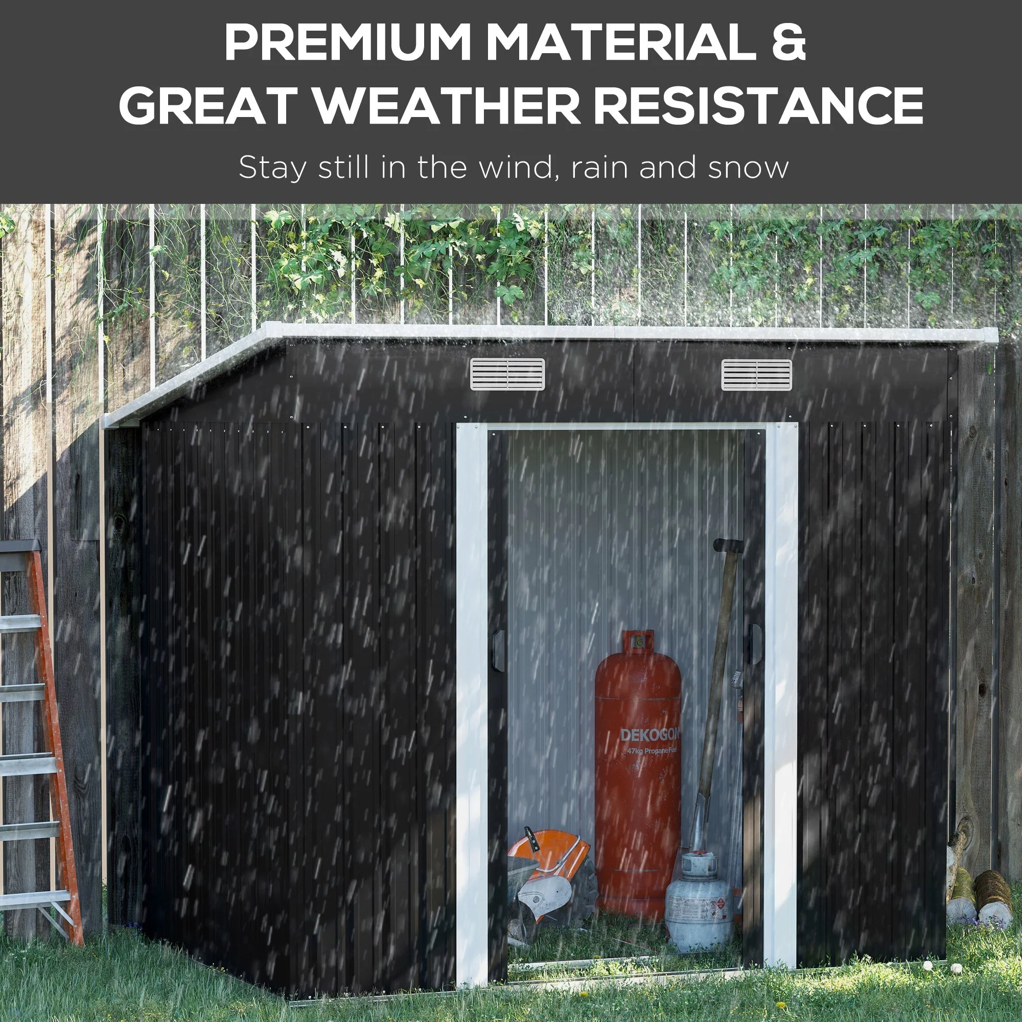 Galvanised 7 x4' Double Door Pent Garden Store Steel Black by Steadfast - Image 5