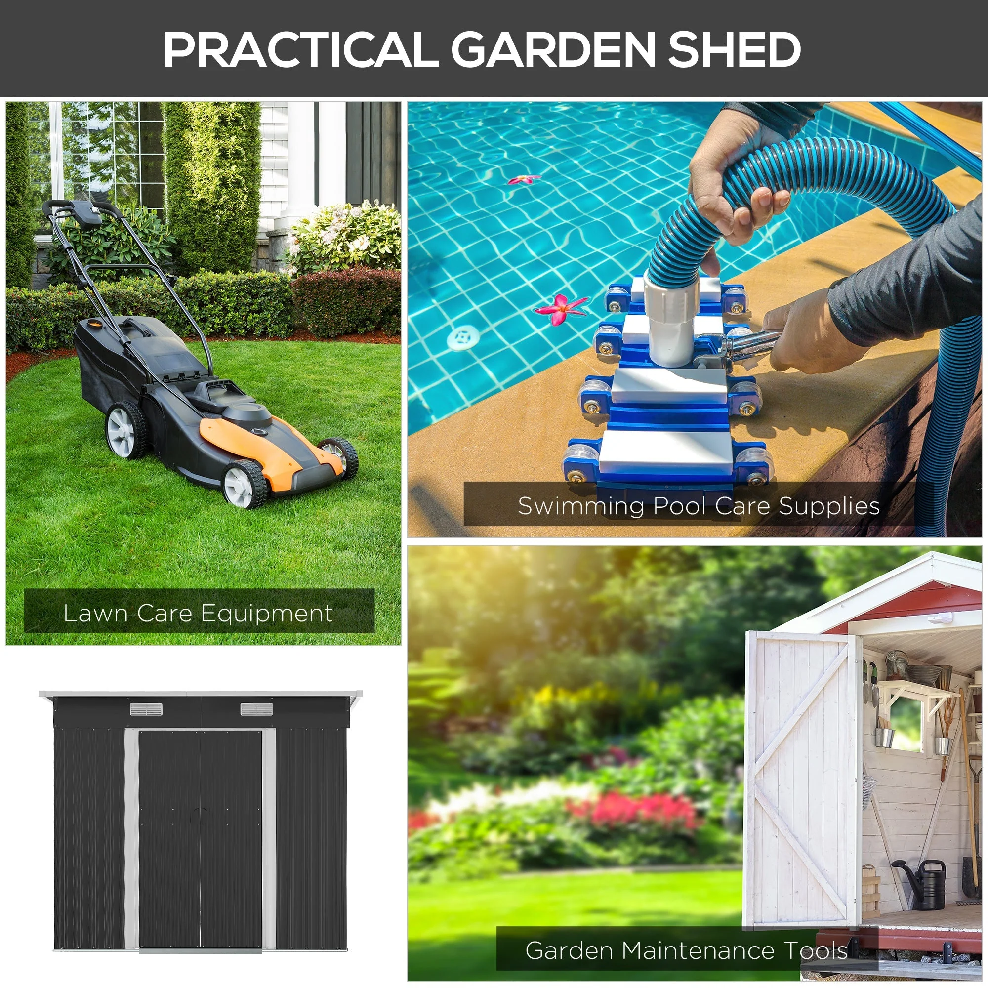 Galvanised 7 x4' Double Door Pent Garden Store Steel Black by Steadfast - Image 7