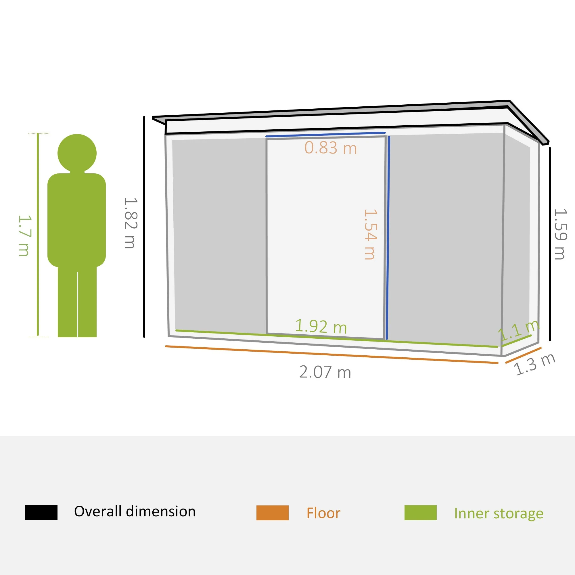 Galvanised 7 x4' Double Door Pent Garden Store Steel Green by Steadfast - Image 3