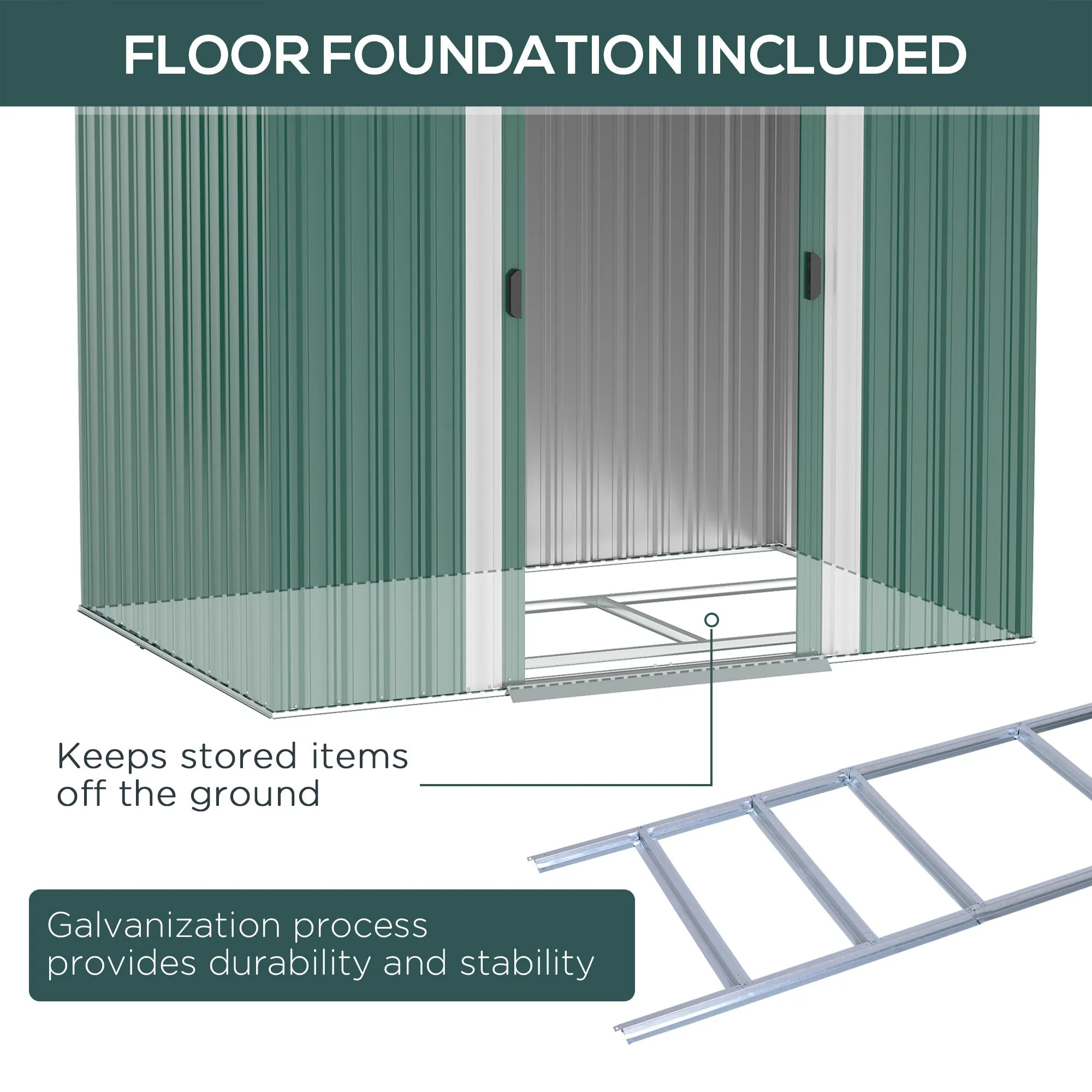 Galvanised 7 x4' Double Door Pent Garden Store Steel Green by Steadfast - Image 4