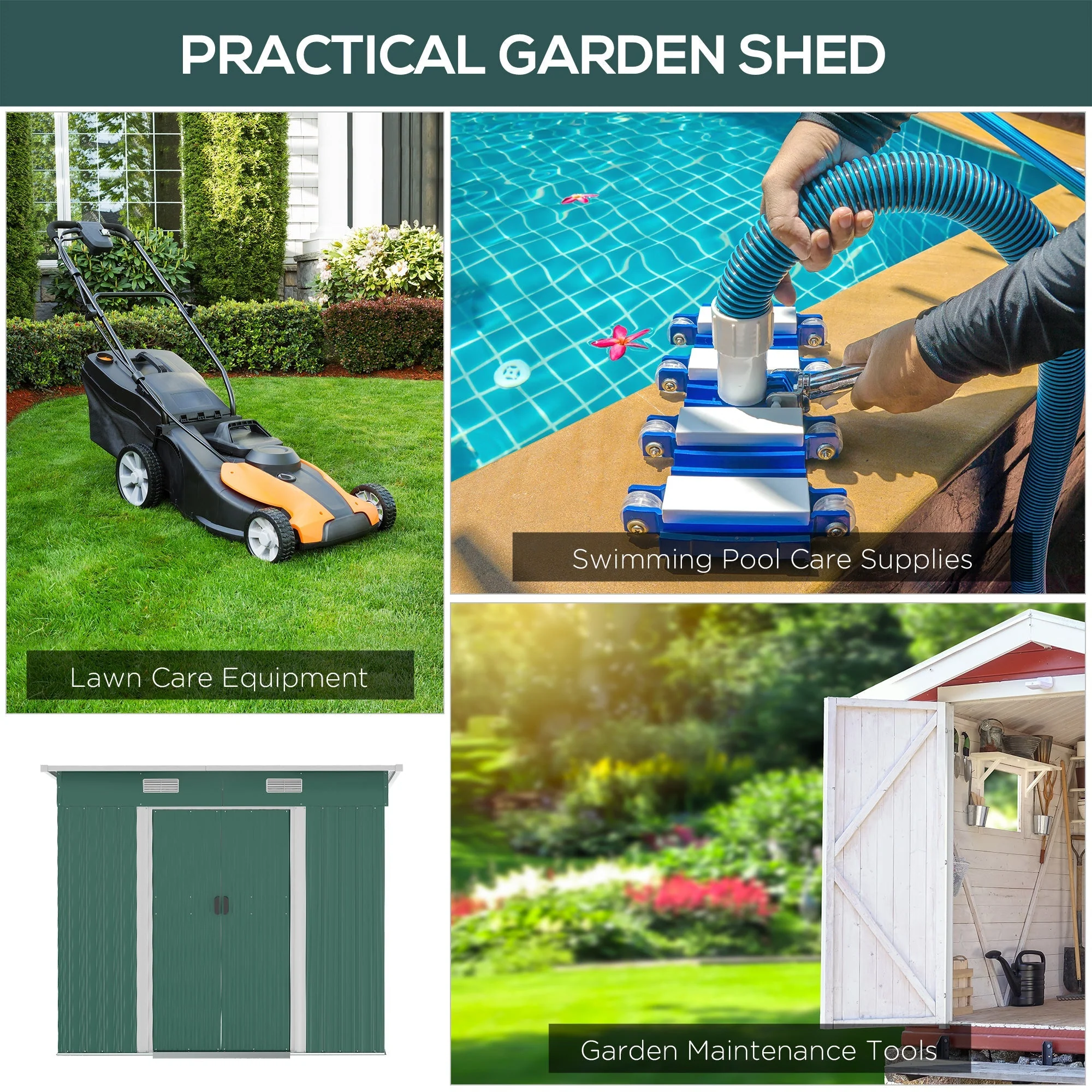 Galvanised 7 x4' Double Door Pent Garden Store Steel Green by Steadfast - Image 7