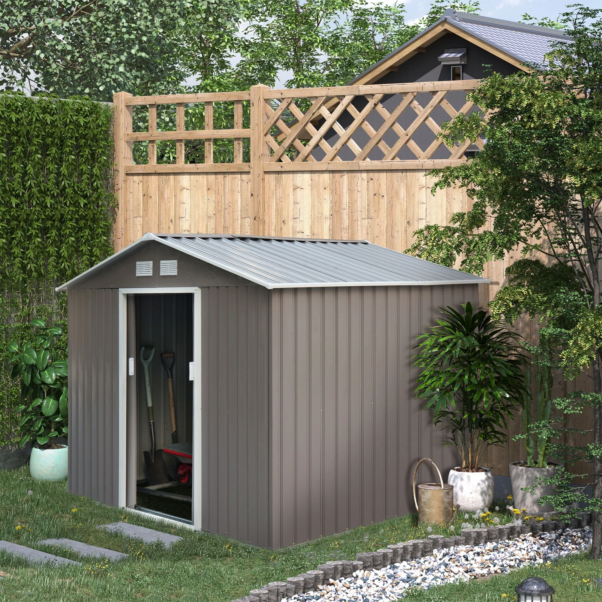 Galvanised 9 x 6' Double Door Reverse Apex Garden Shed With Ventilation Steel Grey by Steadfast - Image 2
