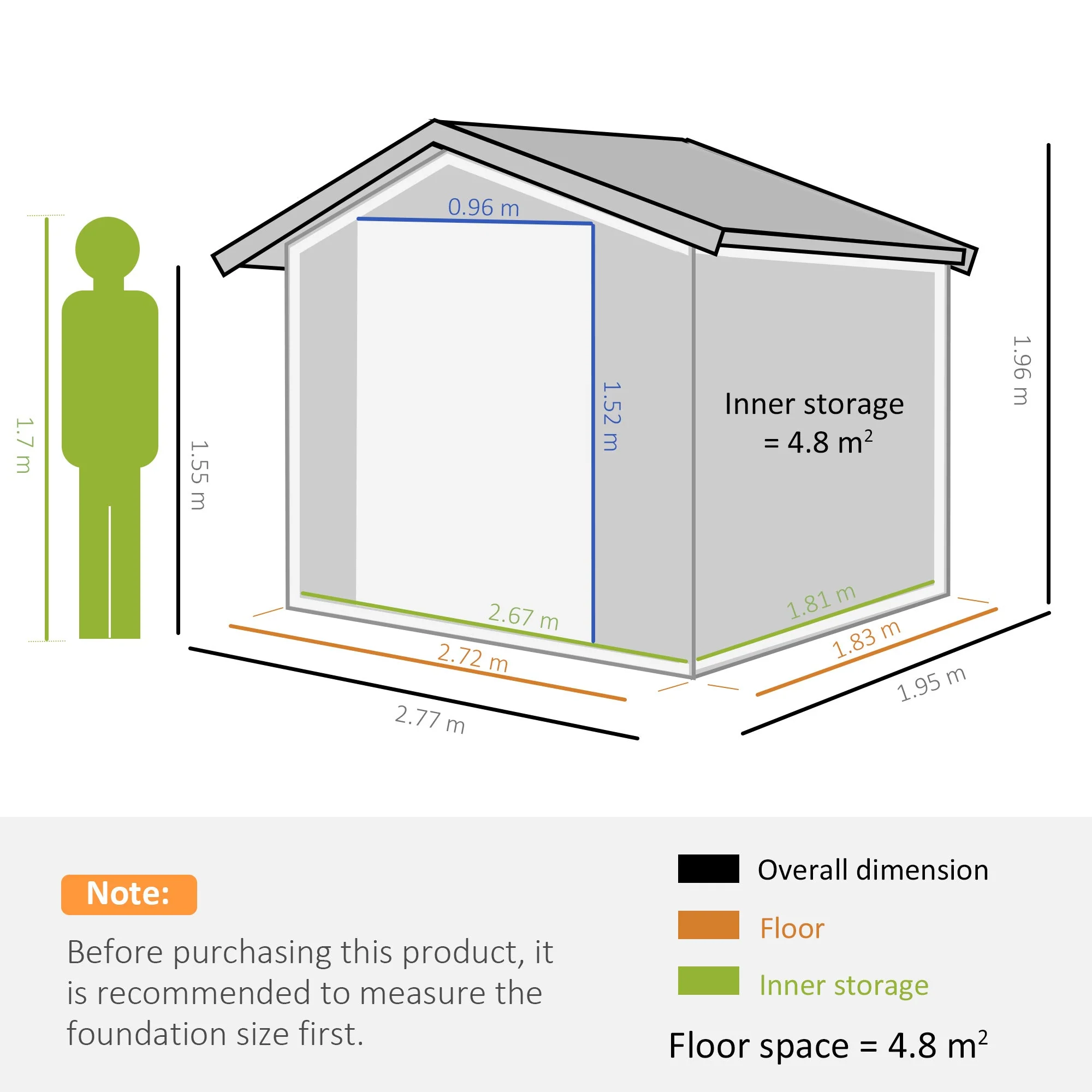 Galvanised 9 x 6' Double Door Reverse Apex Garden Shed With Ventilation Steel Grey by Steadfast - Image 3