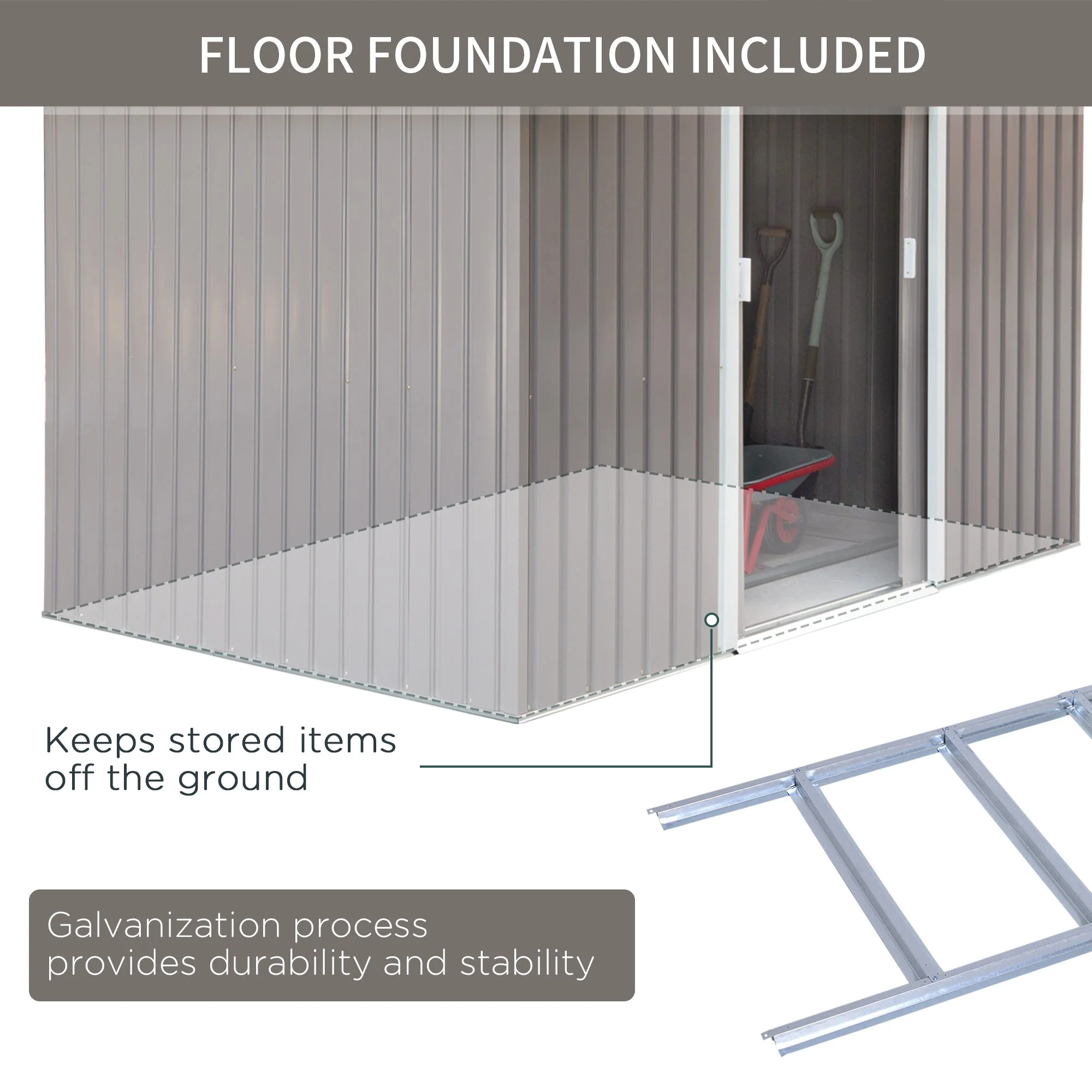 Galvanised 9 x 6' Double Door Reverse Apex Garden Shed With Ventilation Steel Grey by Steadfast - Image 7