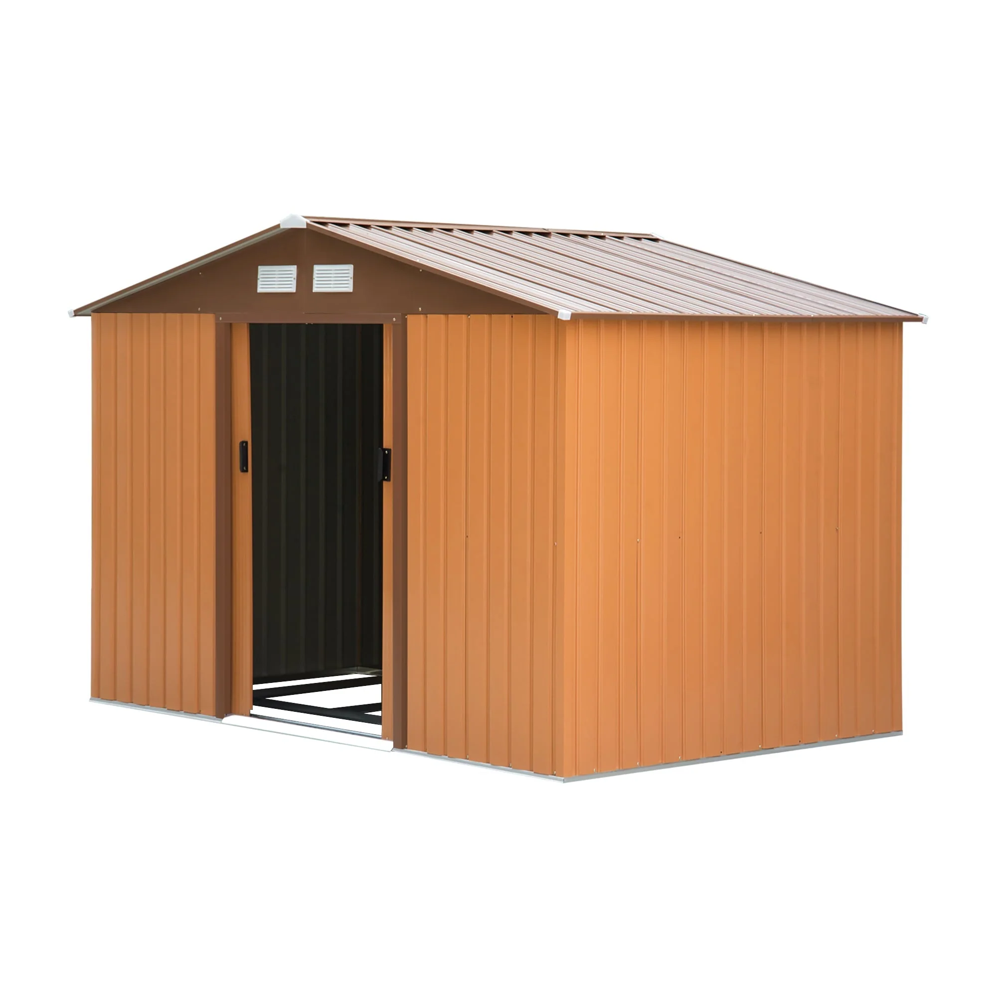 Galvanised 9 x 6' Sliding Double Door Apex Garden Shed With Ventilation Steel Light Brown by Steadfast - Image 2