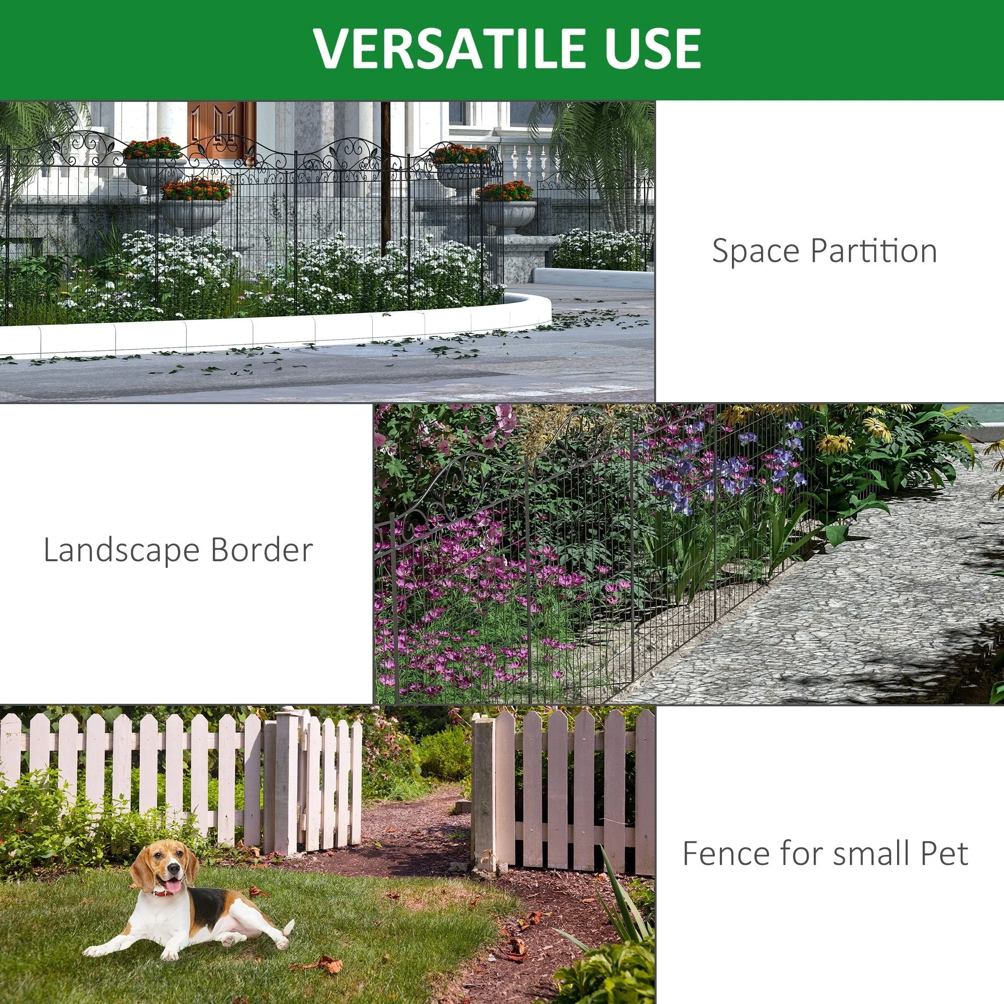 Garden Decorative Fence 4 Panels 44in x 12ft Steel Border Edging for Landscaping - Image 6