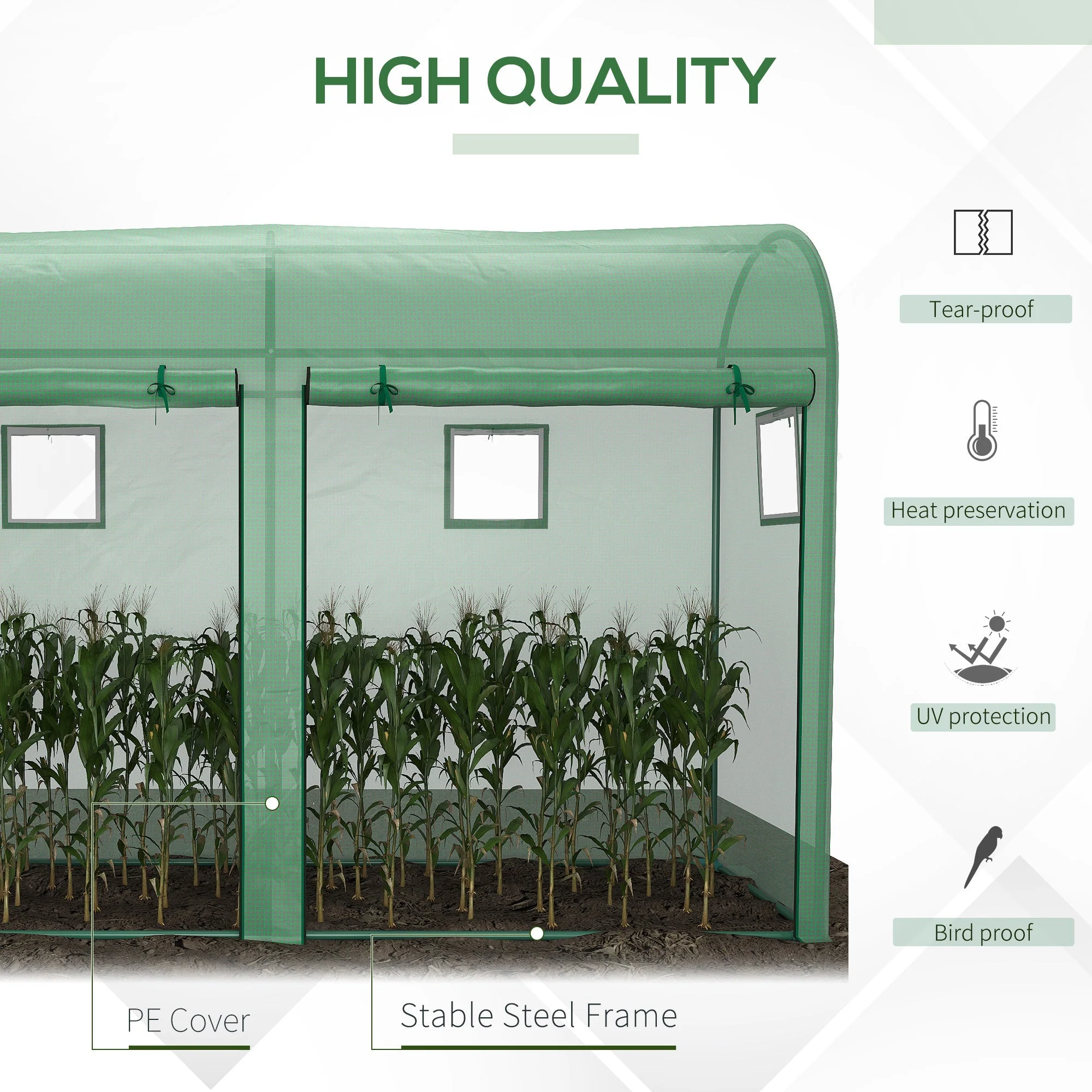 Garden Plant Tomato Growth Greenhouse W/ Double Doors & 4 Windows PE Cover Steel Frame Green - Image 4