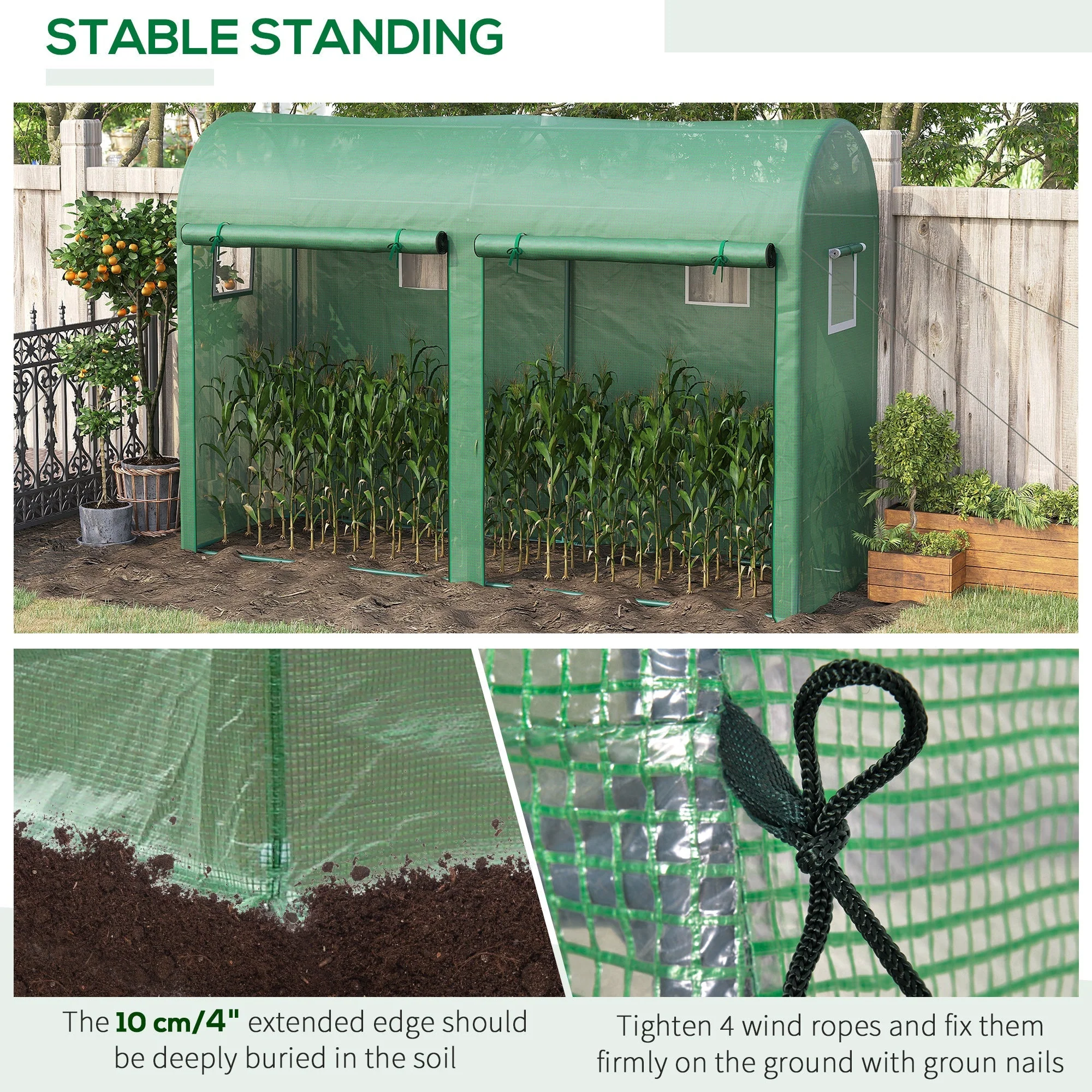 Garden Plant Tomato Growth Greenhouse W/ Double Doors & 4 Windows PE Cover Steel Frame Green - Image 5
