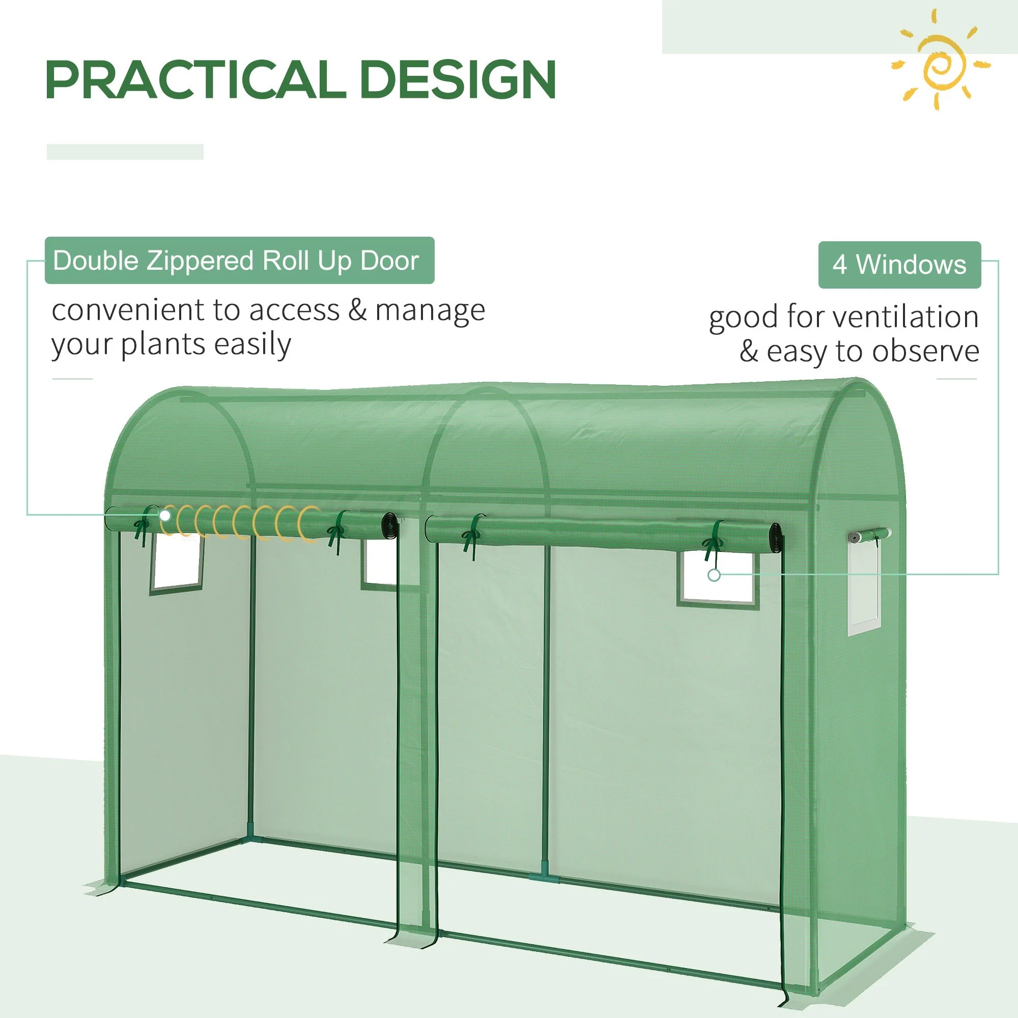 Garden Plant Tomato Growth Greenhouse W/ Double Doors & 4 Windows PE Cover Steel Frame Green - Image 6