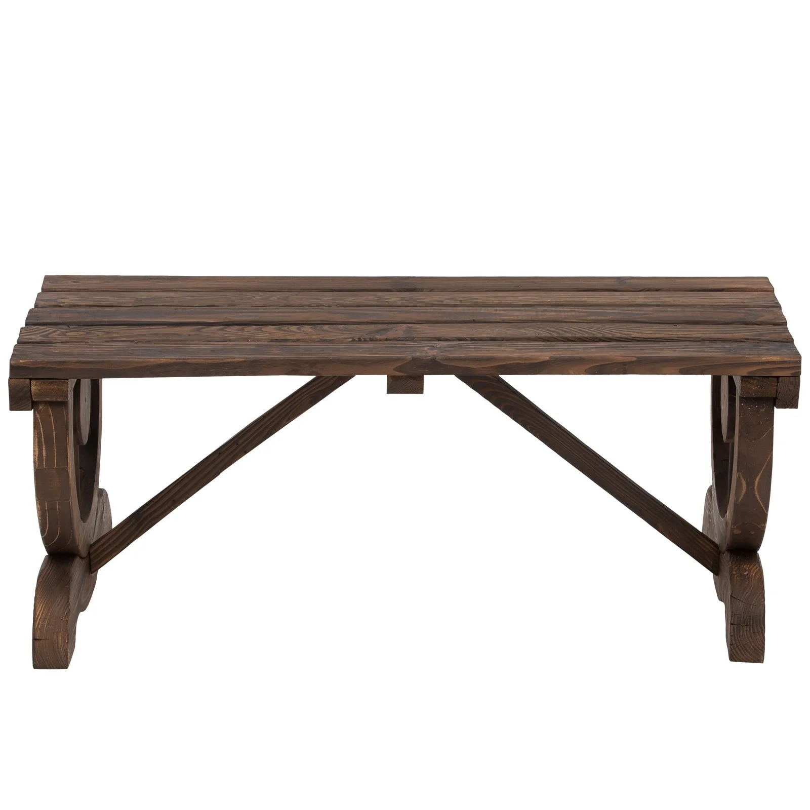 Garden Rustic Wooden Bench Wheel-Shaped Legs Slatted Seat Stable Reinforced Structure Outdoor Patio Garden 2-Person Bench Seat - Brown - Image 7