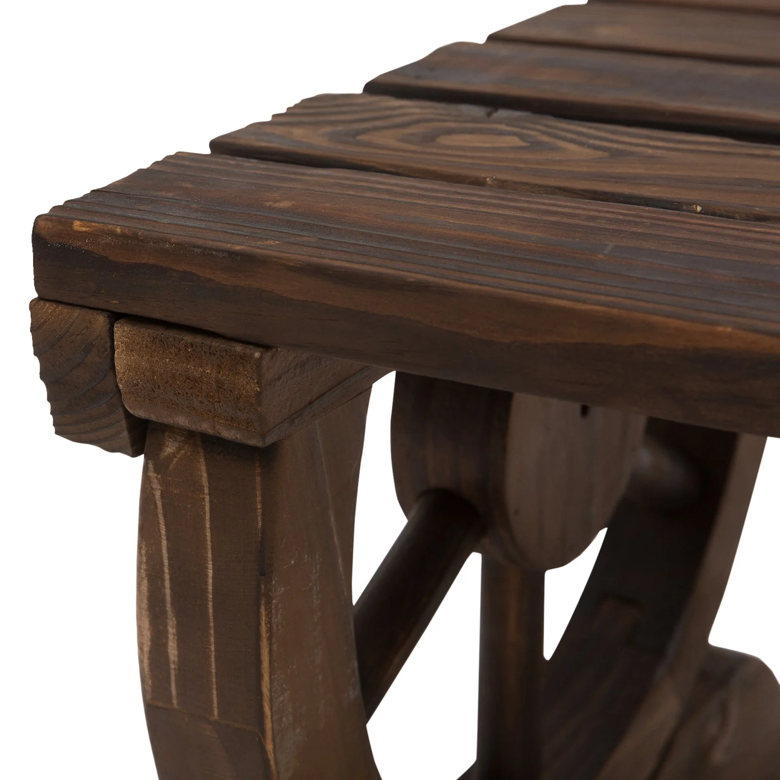 Garden Rustic Wooden Bench Wheel-Shaped Legs Slatted Seat Stable Reinforced Structure Outdoor Patio Garden 2-Person Bench Seat - Brown - Image 9