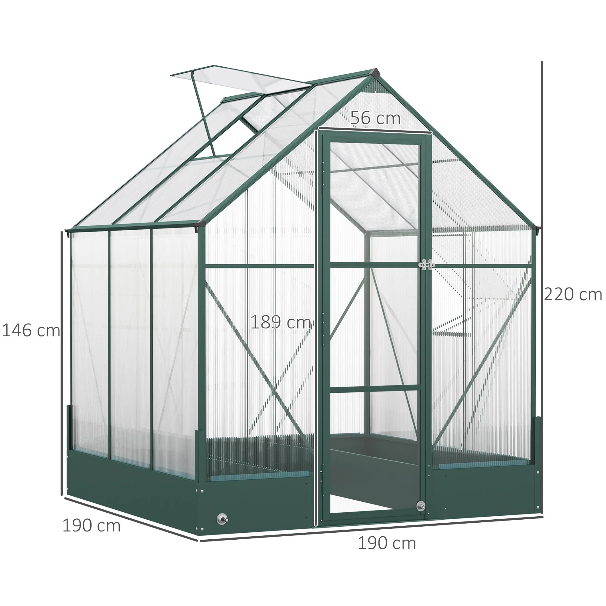 Garden Walk-in Aluminium Greenhouse Polycarbonate with Plant Bed - Image 3