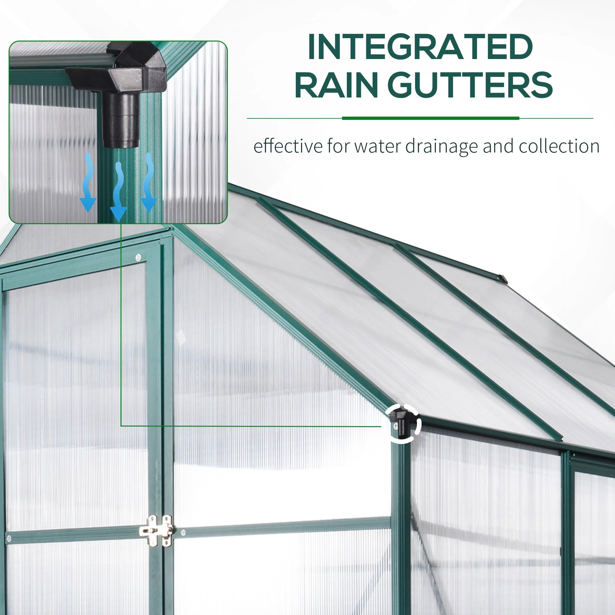Garden Walk-in Aluminium Greenhouse Polycarbonate with Plant Bed - Image 8