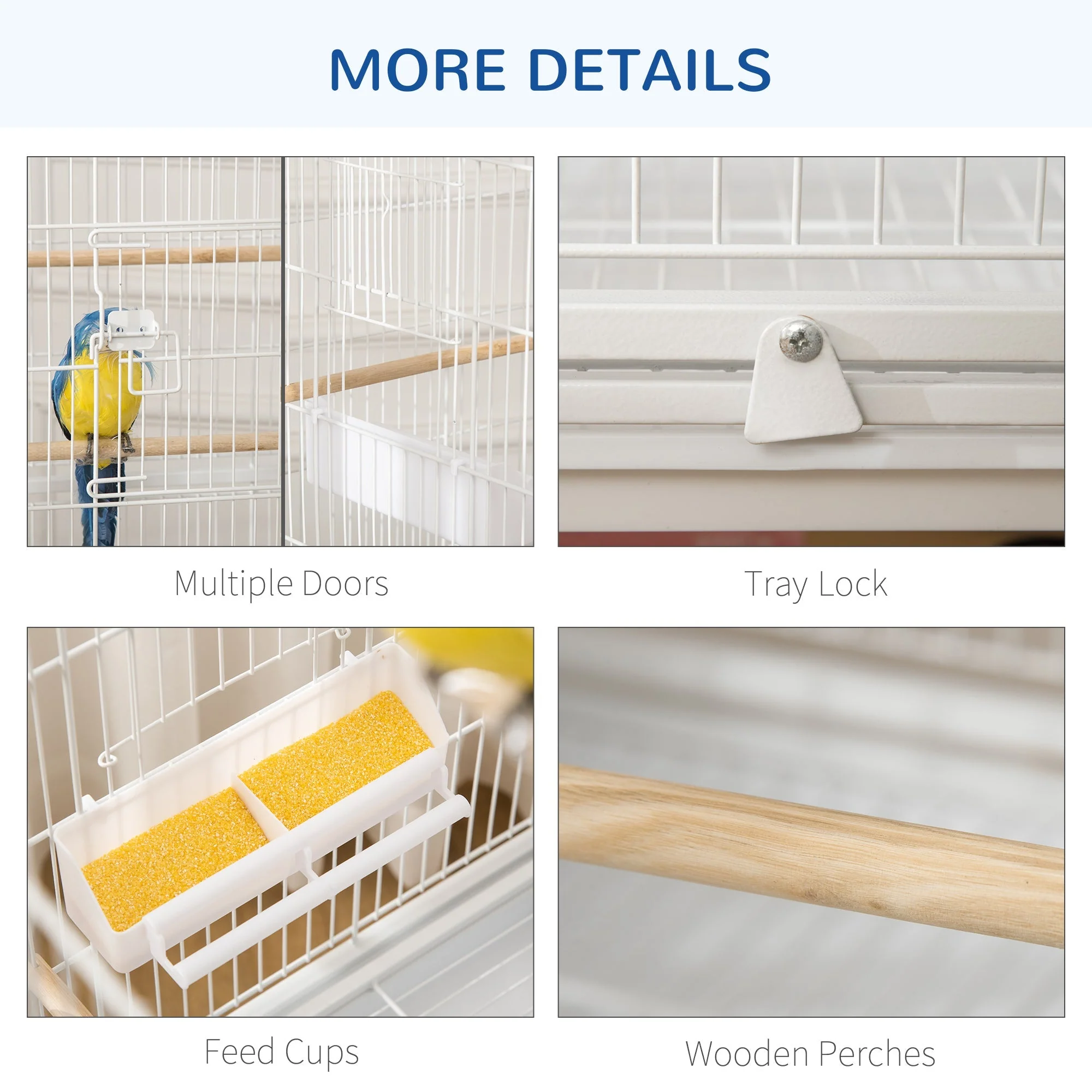 Grille 132cm Bird Cage Wheeled White by Pawhut - Image 8