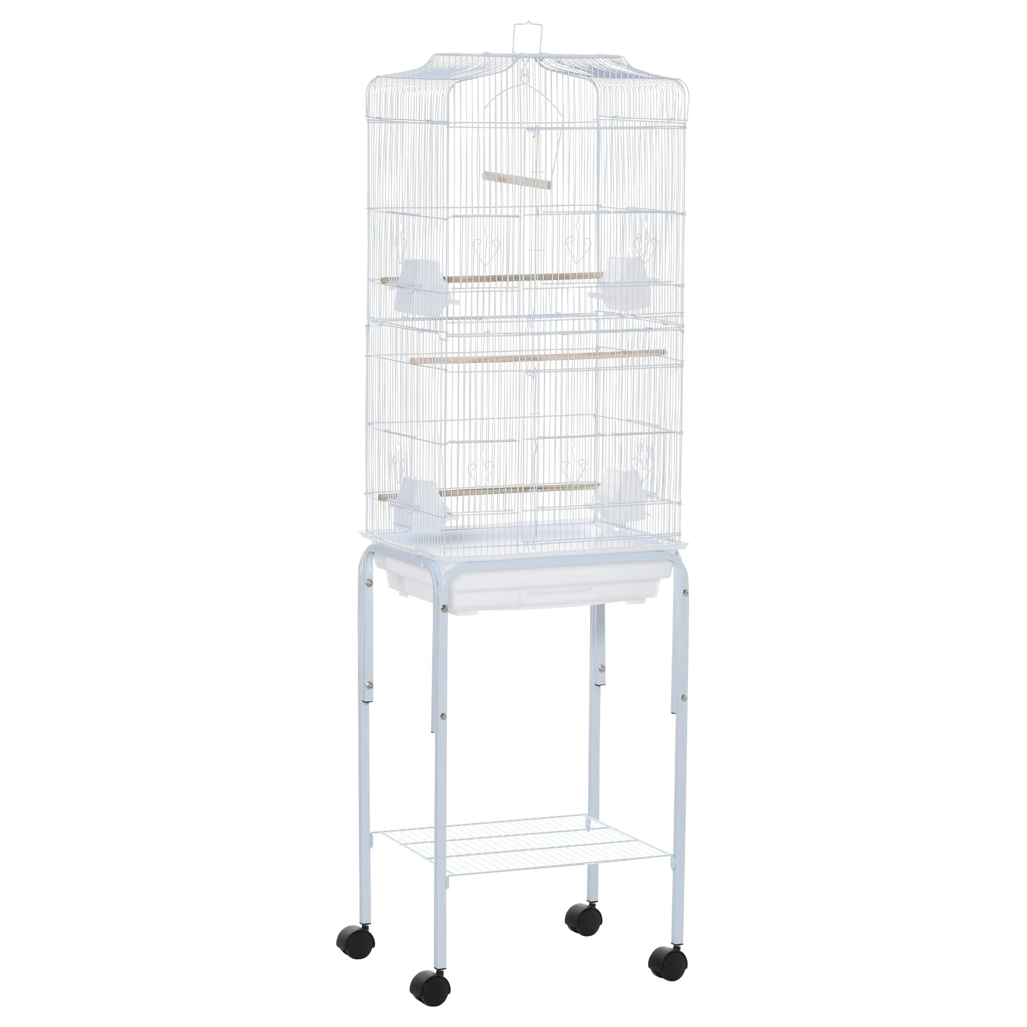 Grille 153cm Bird Cage Wheeled White by Pawhut - Image 3