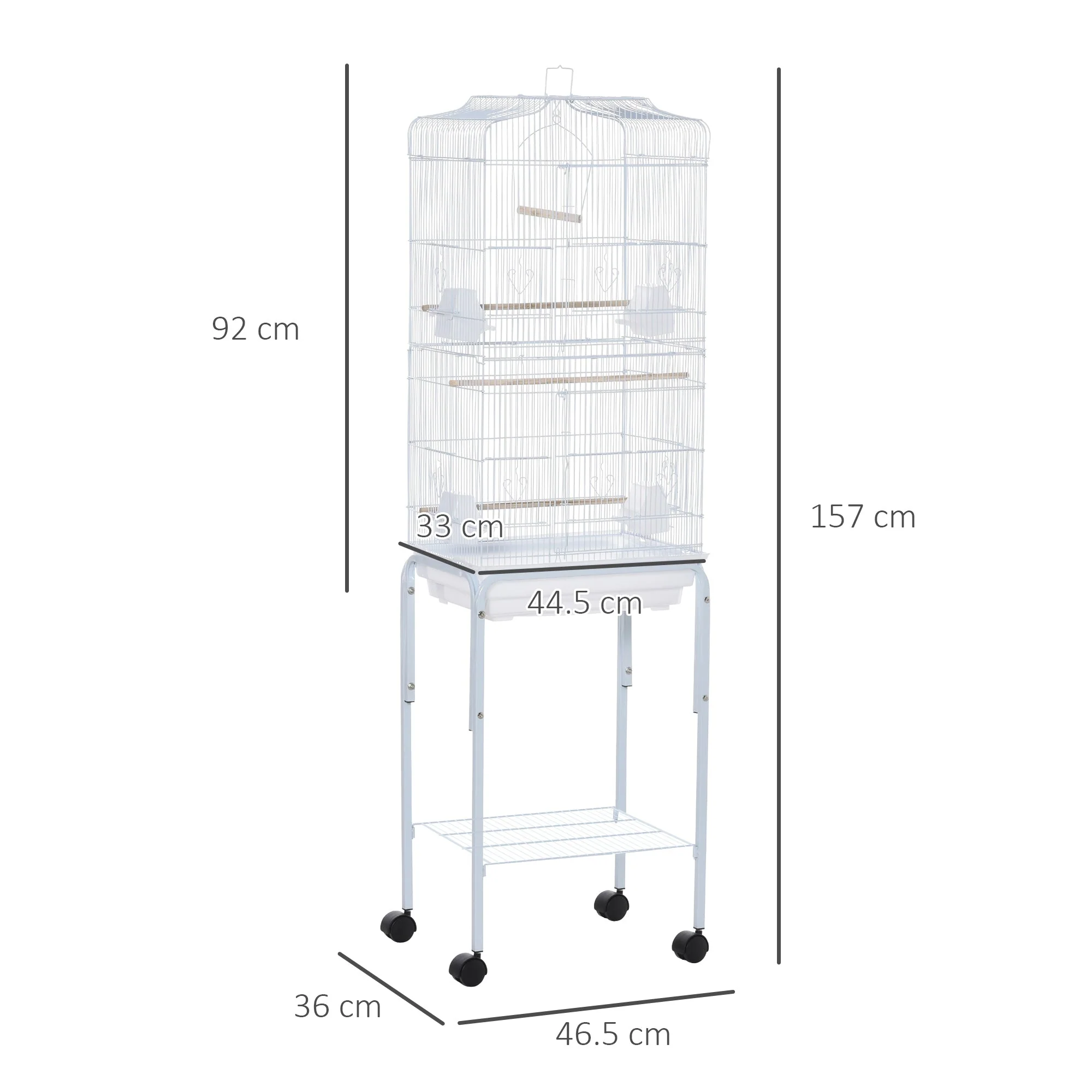 Grille 153cm Bird Cage Wheeled White by Pawhut - Image 4