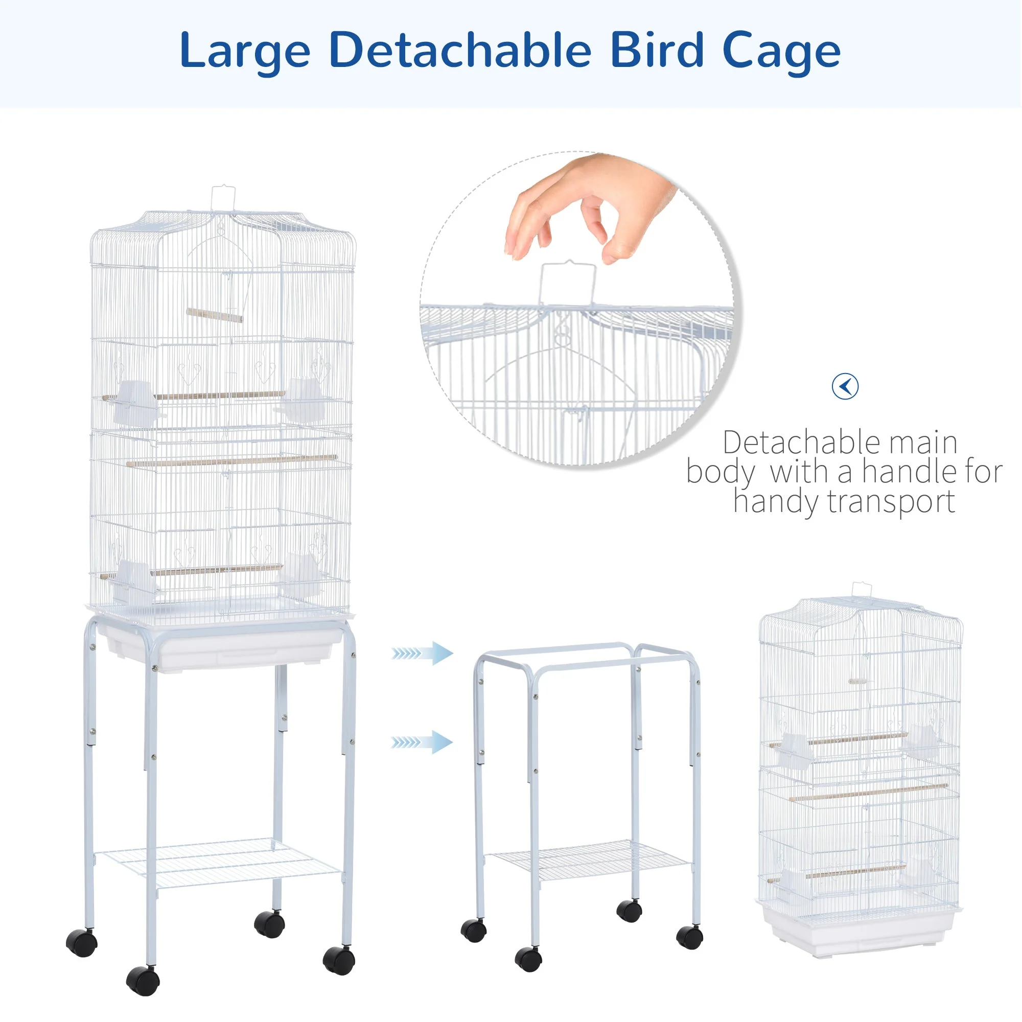 Grille 153cm Bird Cage Wheeled White by Pawhut - Image 5
