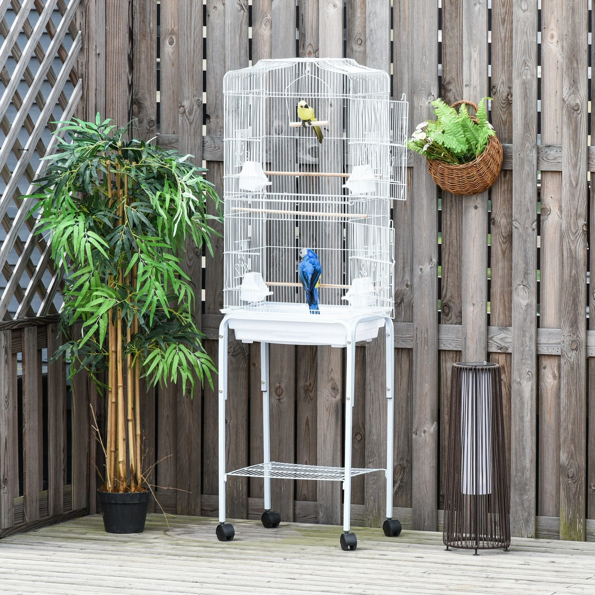 Grille 153cm Bird Cage Wheeled White by Pawhut - Image 9