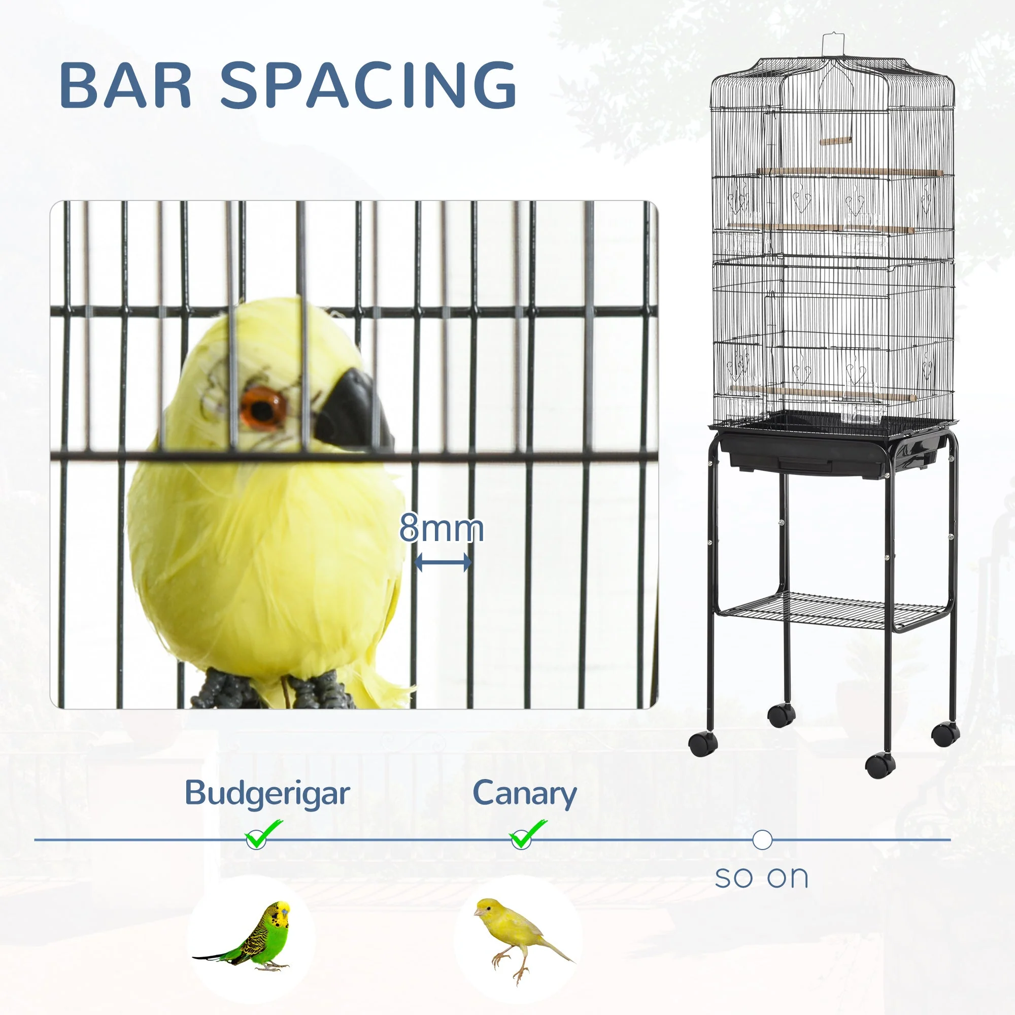 Grille 157cm Bird Cage Wheeled Black by Pawhut - Image 5