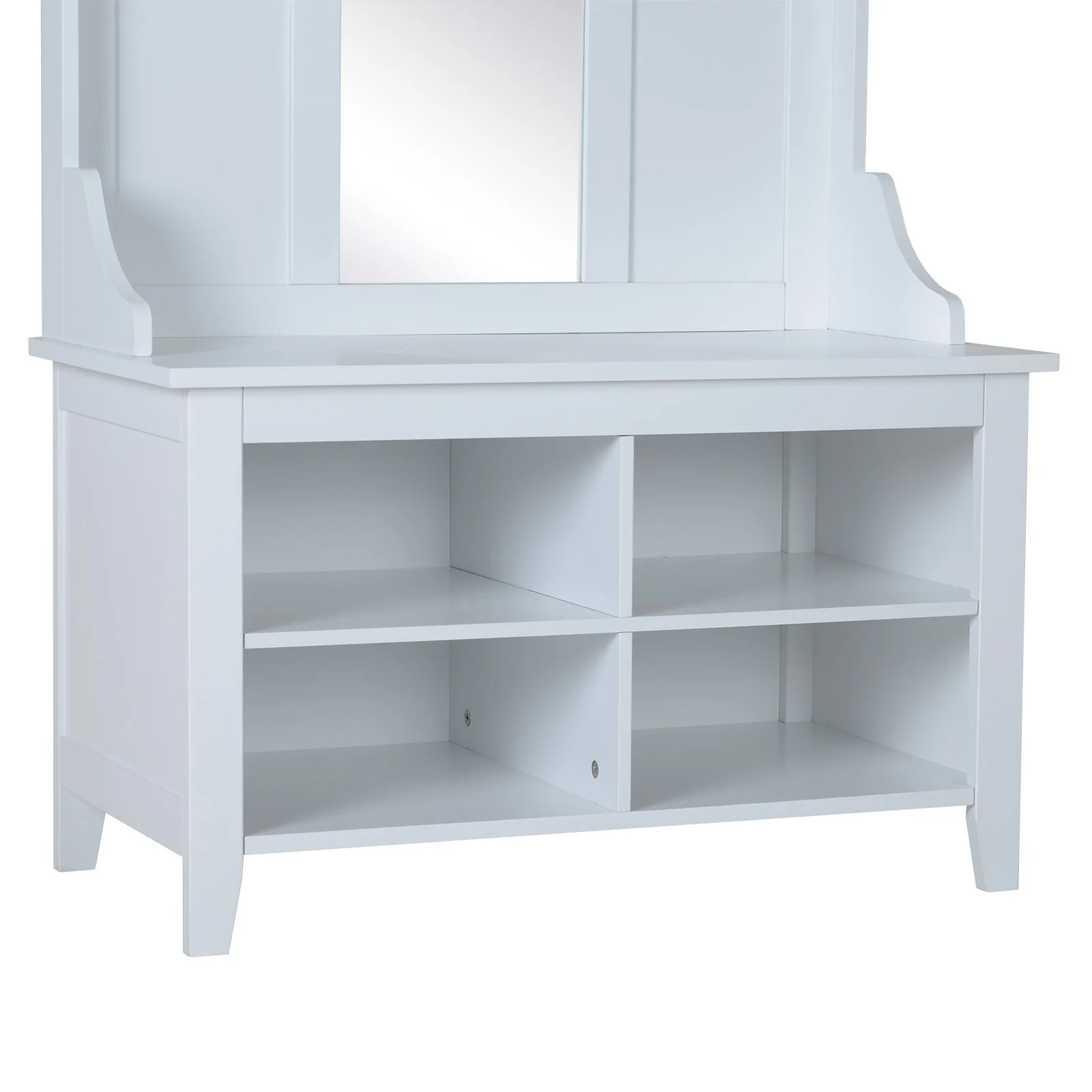 Hallway Furniture Set Shoe Bench Storage Mirror Cabinet Coat Rack Multiple Cubes Hangers Organiser Shelves w/ 4 Hooks - Image 7