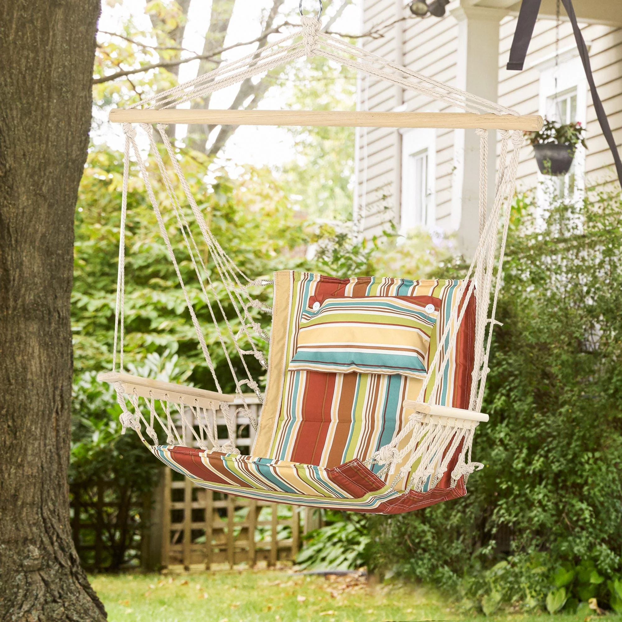 Hanging Hammock Chair Swing Chair Thick Rope Frame Safe Wide Seat Indoor Outdoor Home - Image 2