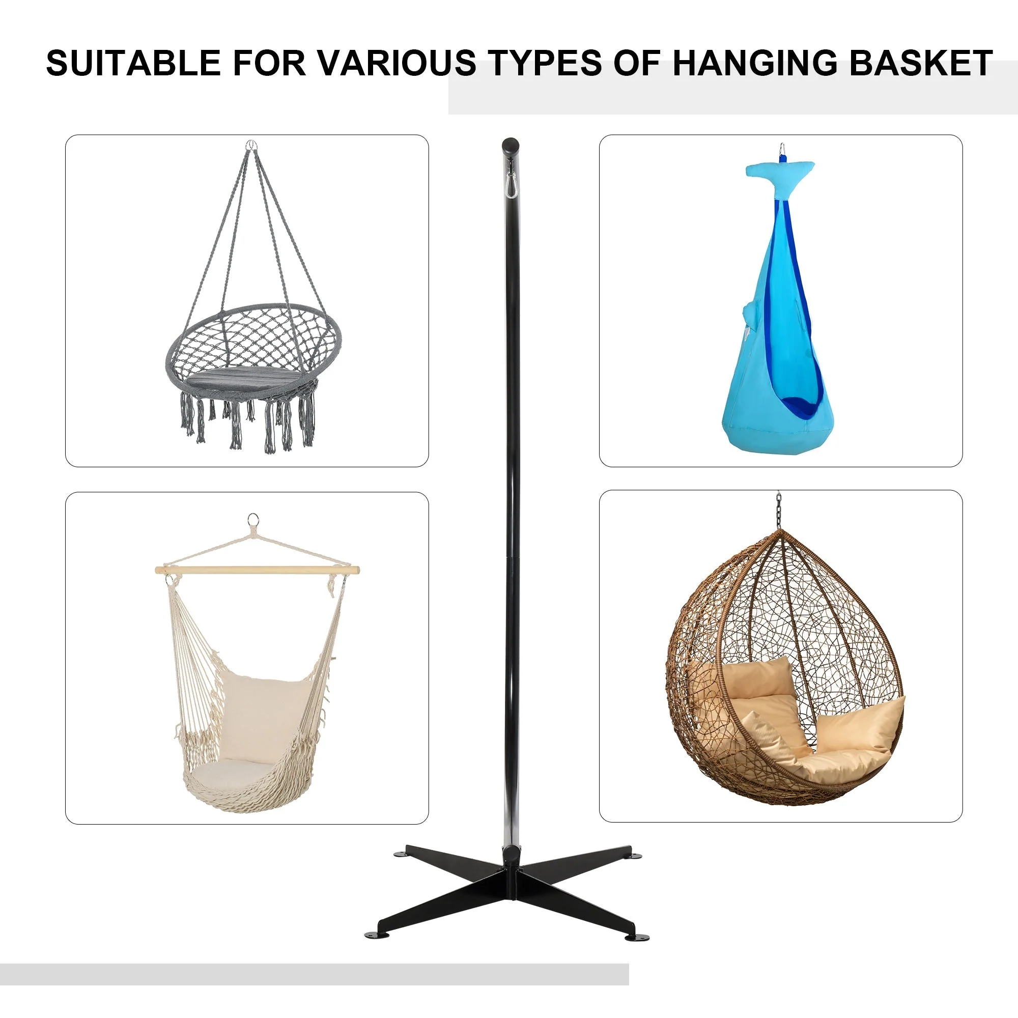 Hanging Hammock Stand Hammock Chair Stand C Stand Steel Heavy Duty Stand for Hanging Hammock Air Porch Swing Chair Indoor Outdoor Only Construction - Image 6