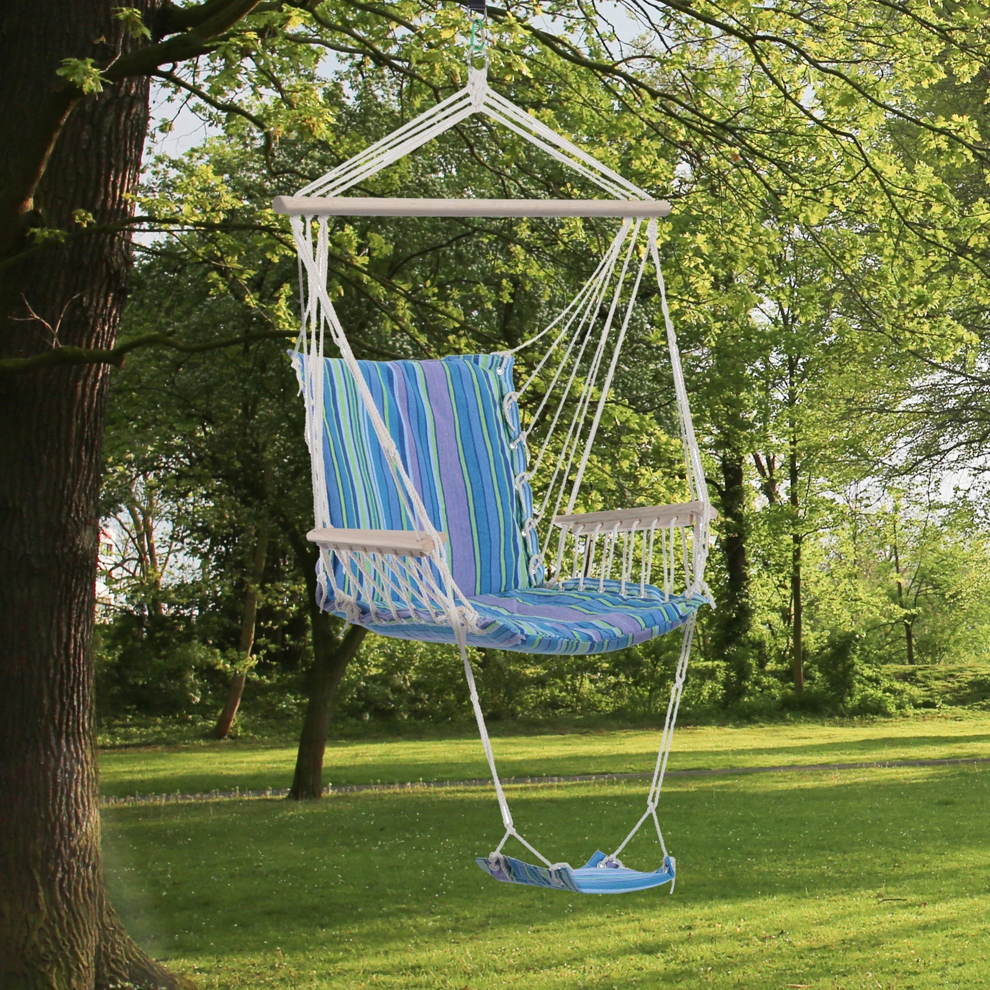 Hanging Rope Chair with Soft Padded Seat & Backrest - Image 2