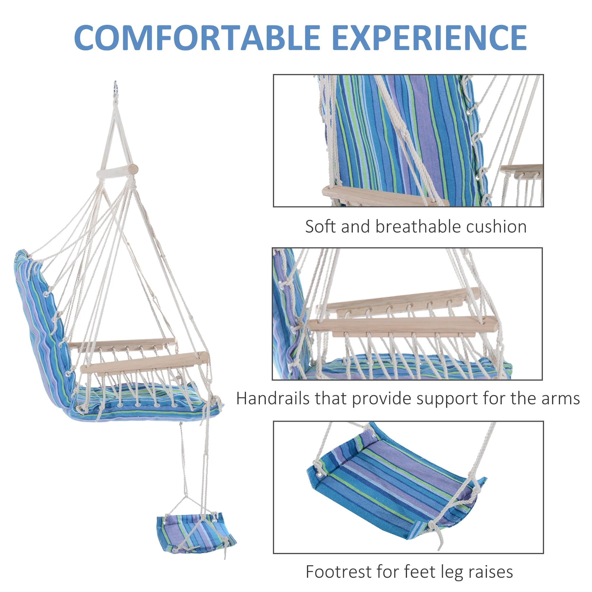 Hanging Rope Chair with Soft Padded Seat & Backrest - Image 6