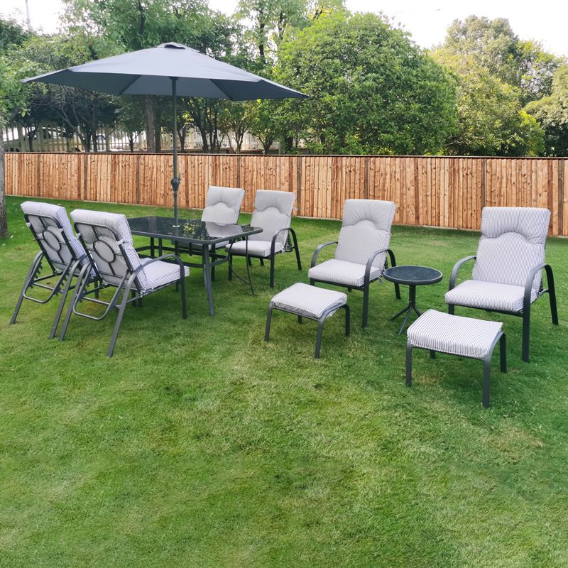 11-Piece Hartwell Garden Patio Dining Set by Croft - 6 Seats Grey Pinstripe Cushions - Image 3