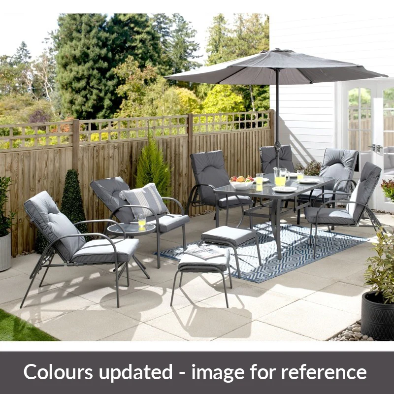 11-Piece Hartwell Garden Patio Dining Set by Croft - 6 Seats Grey Pinstripe Cushions - Image 4