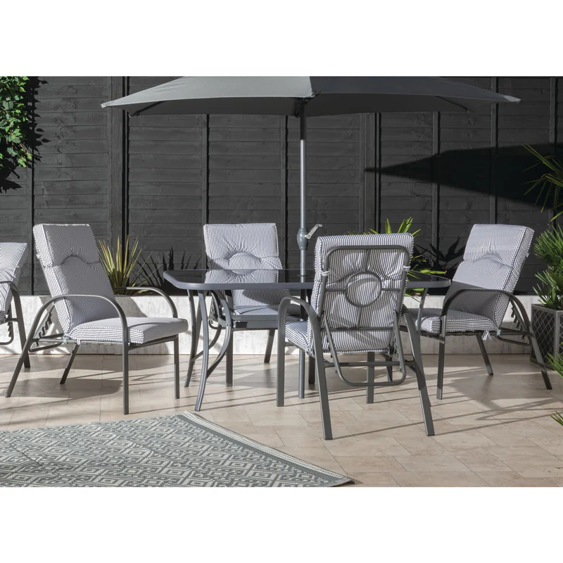 11-Piece Hartwell Garden Patio Dining Set by Croft - 6 Seats Grey Pinstripe Cushions - Image 5