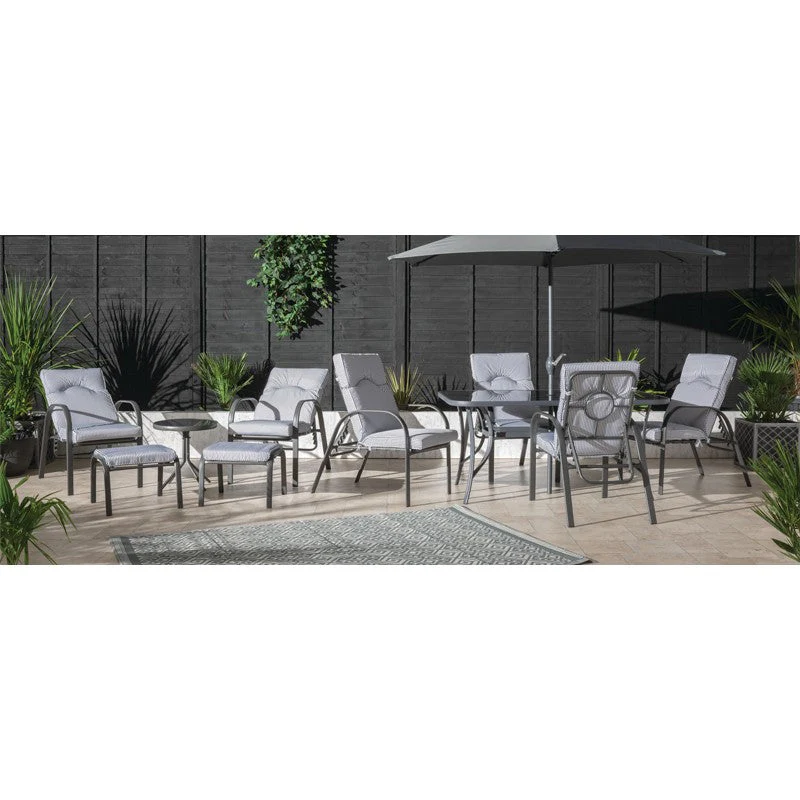 11-Piece Hartwell Garden Patio Dining Set by Croft - 6 Seats Grey Pinstripe Cushions - Image 7