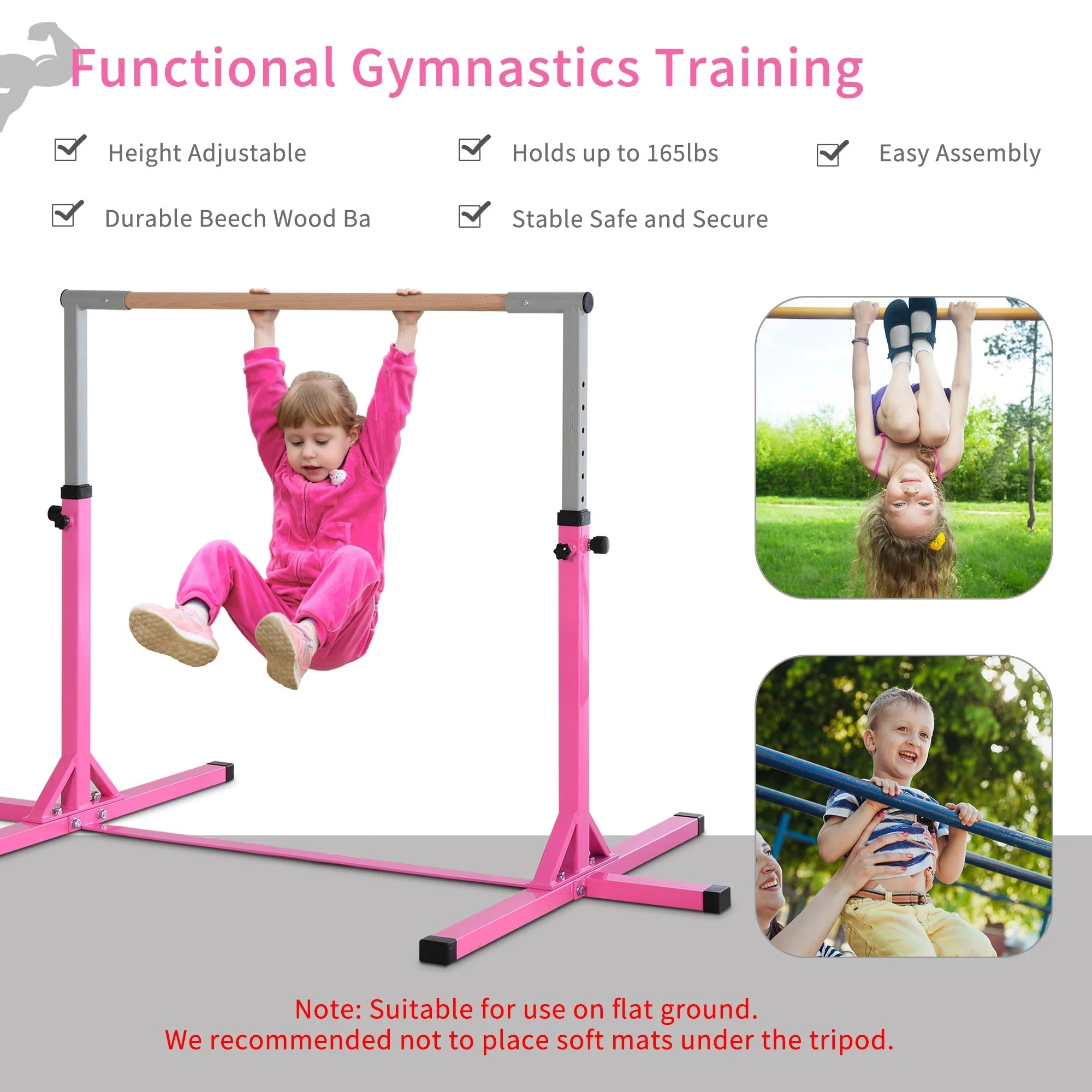 Height Adjustable Gymnastics Horizontal Bar For Kids Home Gym Training Children Junior Kip High Bar Fitness Pink - Image 7