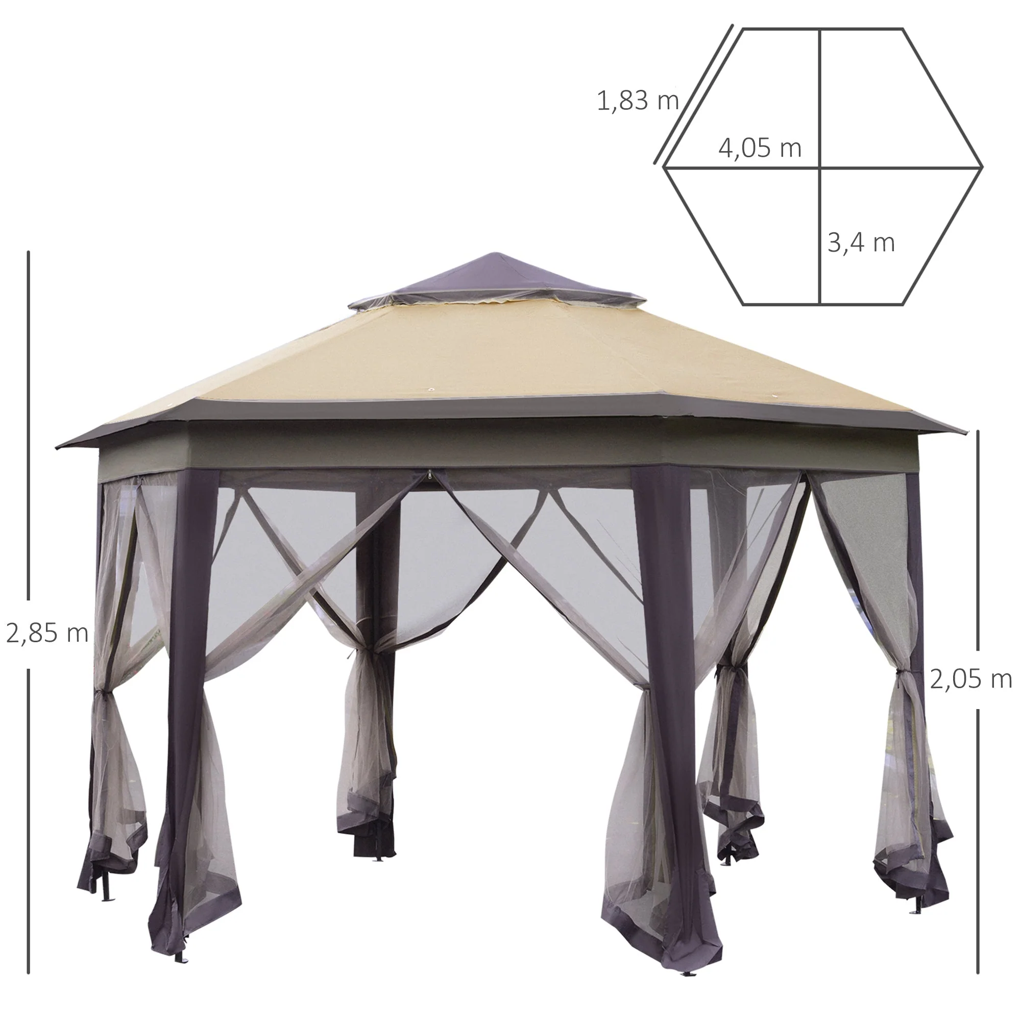 Hexagon Patio Gazebo Pop Up Gazebo Outdoor Double Roof Instant Shelter with Netting - Image 3