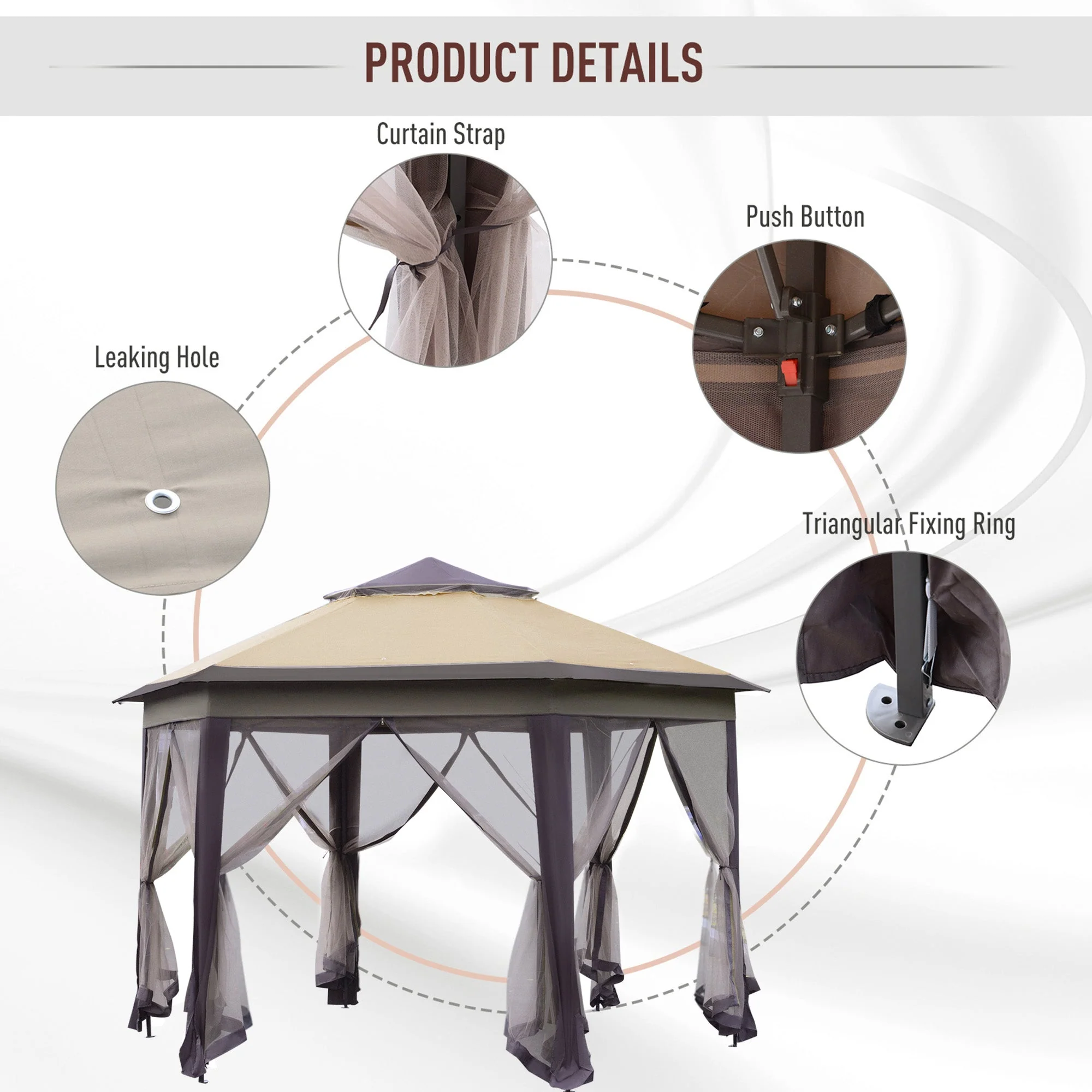 Hexagon Patio Gazebo Pop Up Gazebo Outdoor Double Roof Instant Shelter with Netting - Image 6